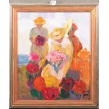 Georg Günther Zeuner (1923-2011). „Blumenfrau auf Teneriffa“. Acryl/Lw., re./u./sign./dat. (19)86,