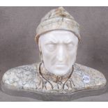 Bildhauer des 19. Jhs. Büste von Dante. Marmor, teilw. poliert, H=37 cm.