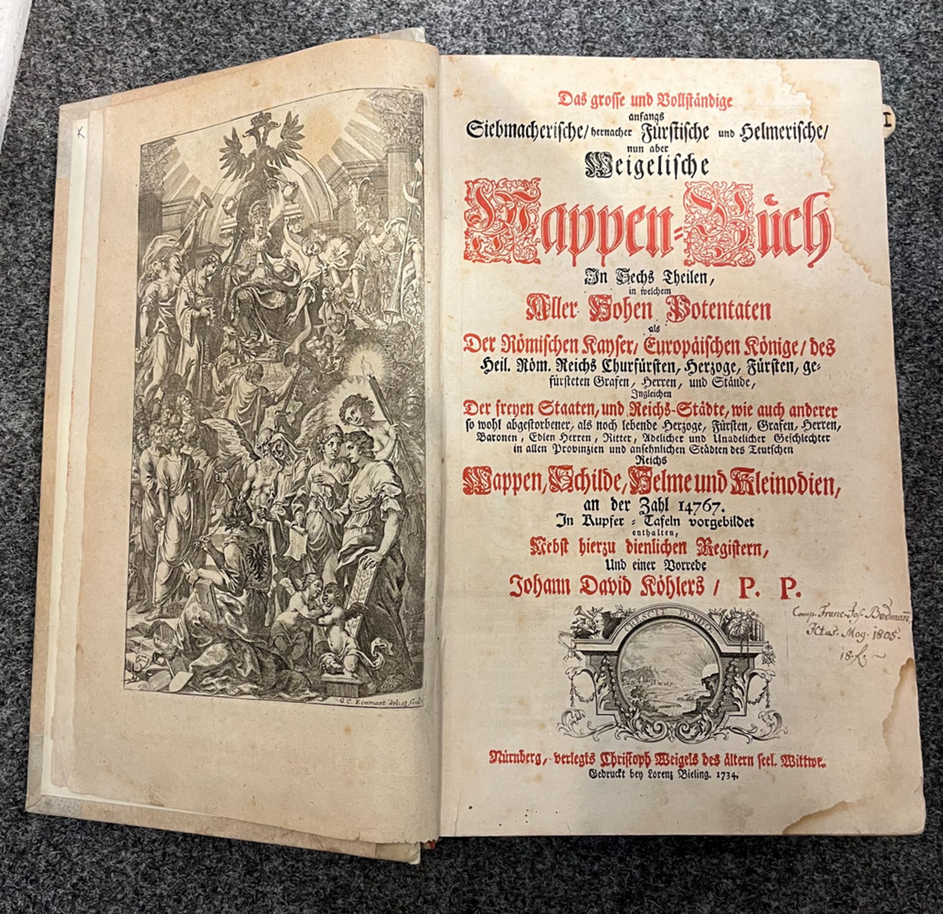 Fünf Bücher: Siebmacherisches Wappenbuch in sechs Teilen, Nürnberg 1734 (neu gebunden); drei - Image 2 of 16