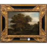 Joseph Farington (1747-1821) attrib. Bäume an Ufer mit Personenstaffage. Öl/Holz, re./u. unleserlich