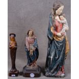 Bildschnitzer des 18.-20. Jhs. Drei Marienfiguren. Massivholz, geschnitzt, teilw. auf Kreidegrund