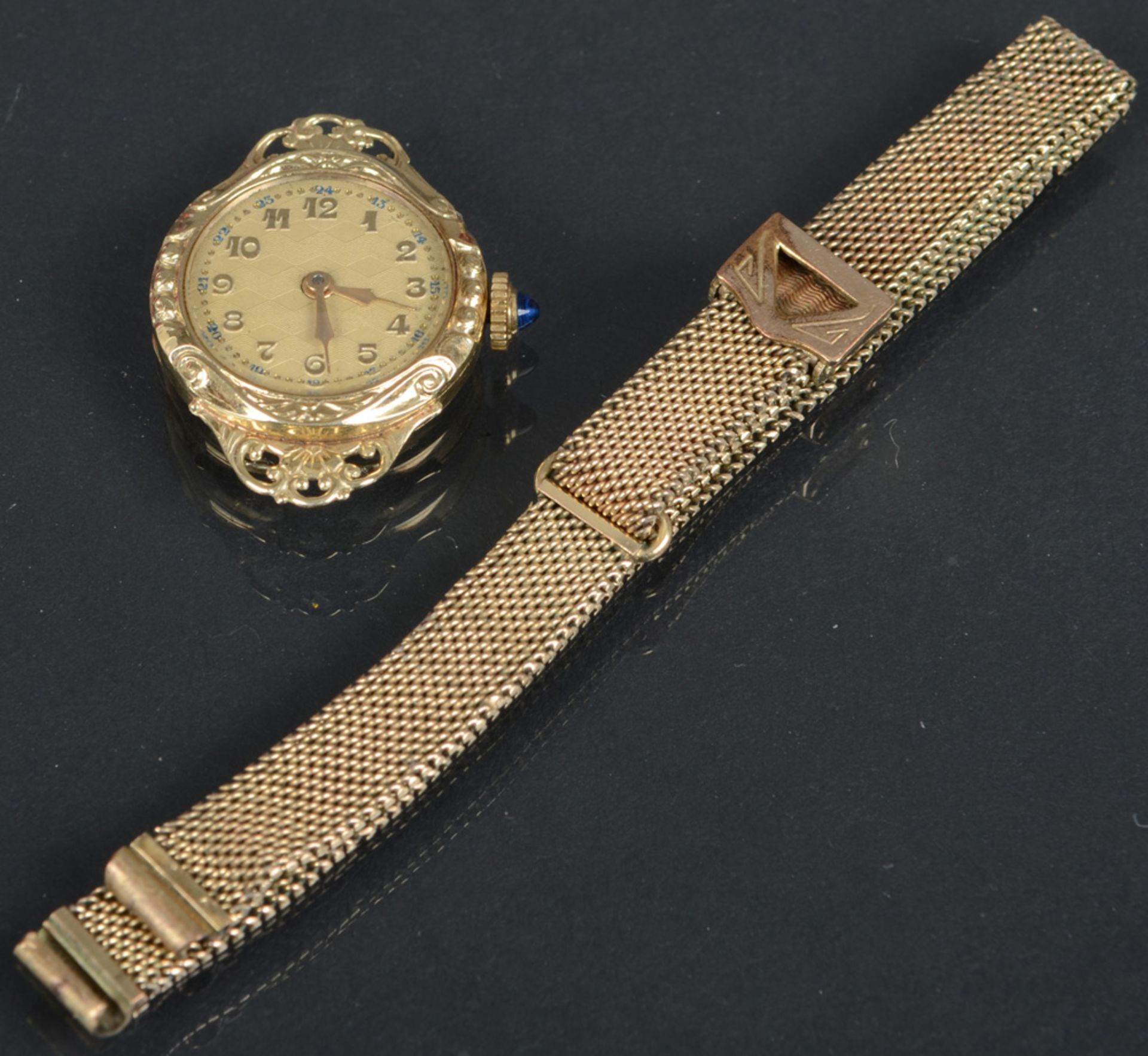 Damenarmbanduhr. 14 ct Goldgehäuse, mit vergoldetem Armband. (Funktion ungeprüft)