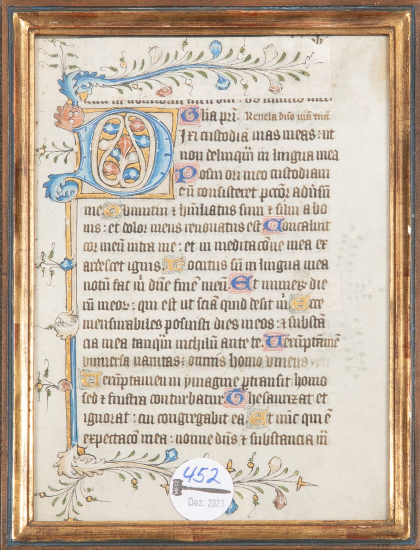 Seite einer illuminierten Handschrift. Italien wohl um 1500. Schauseite mit bunt gemalter