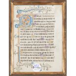 Seite einer illuminierten Handschrift. Italien wohl um 1500. Schauseite mit bunt gemalter