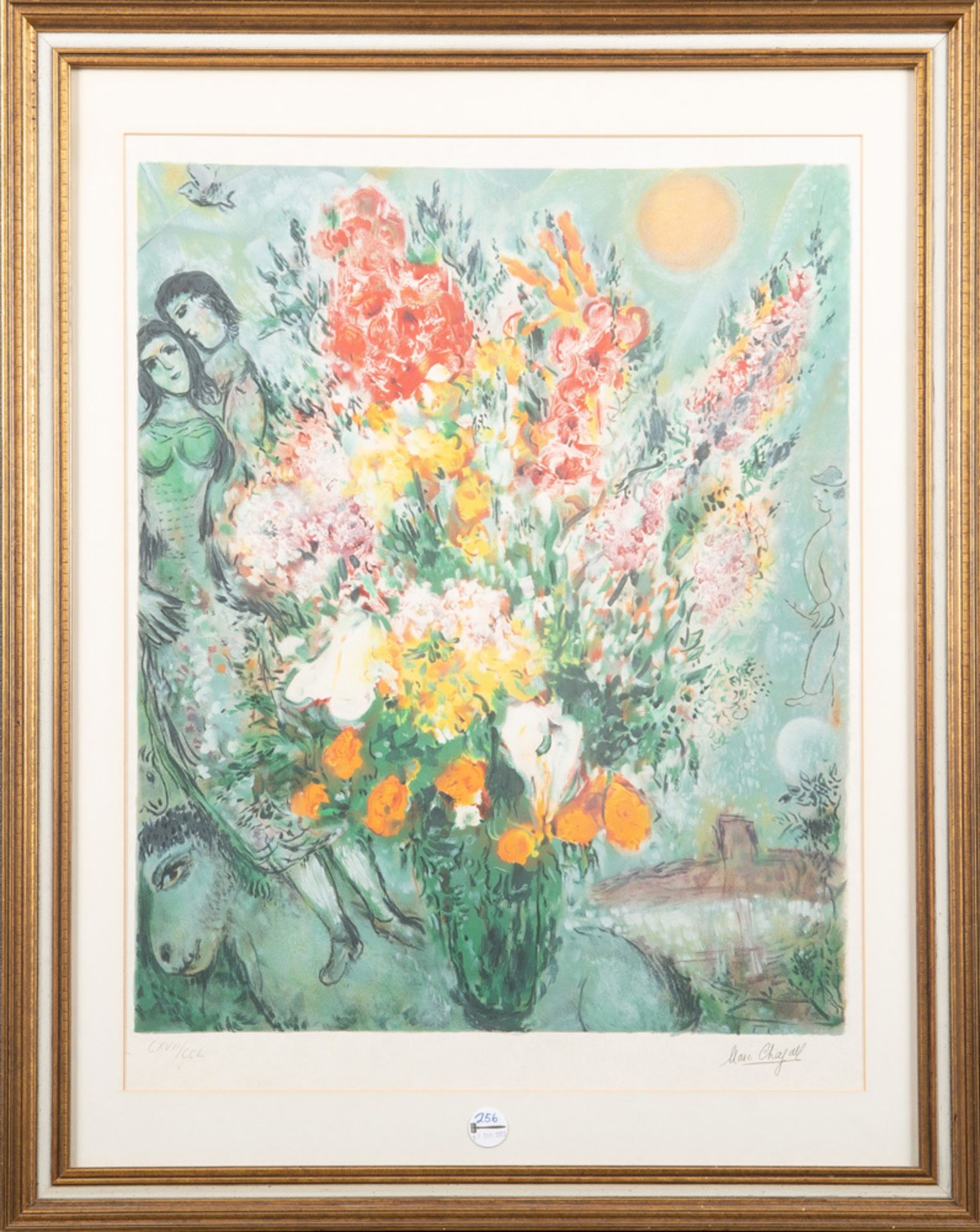 Marc Chagall (1887-1985) attrib. „Bouquet de Fleurs“. Farblithographie auf Japanpapier, re./u./bez.,