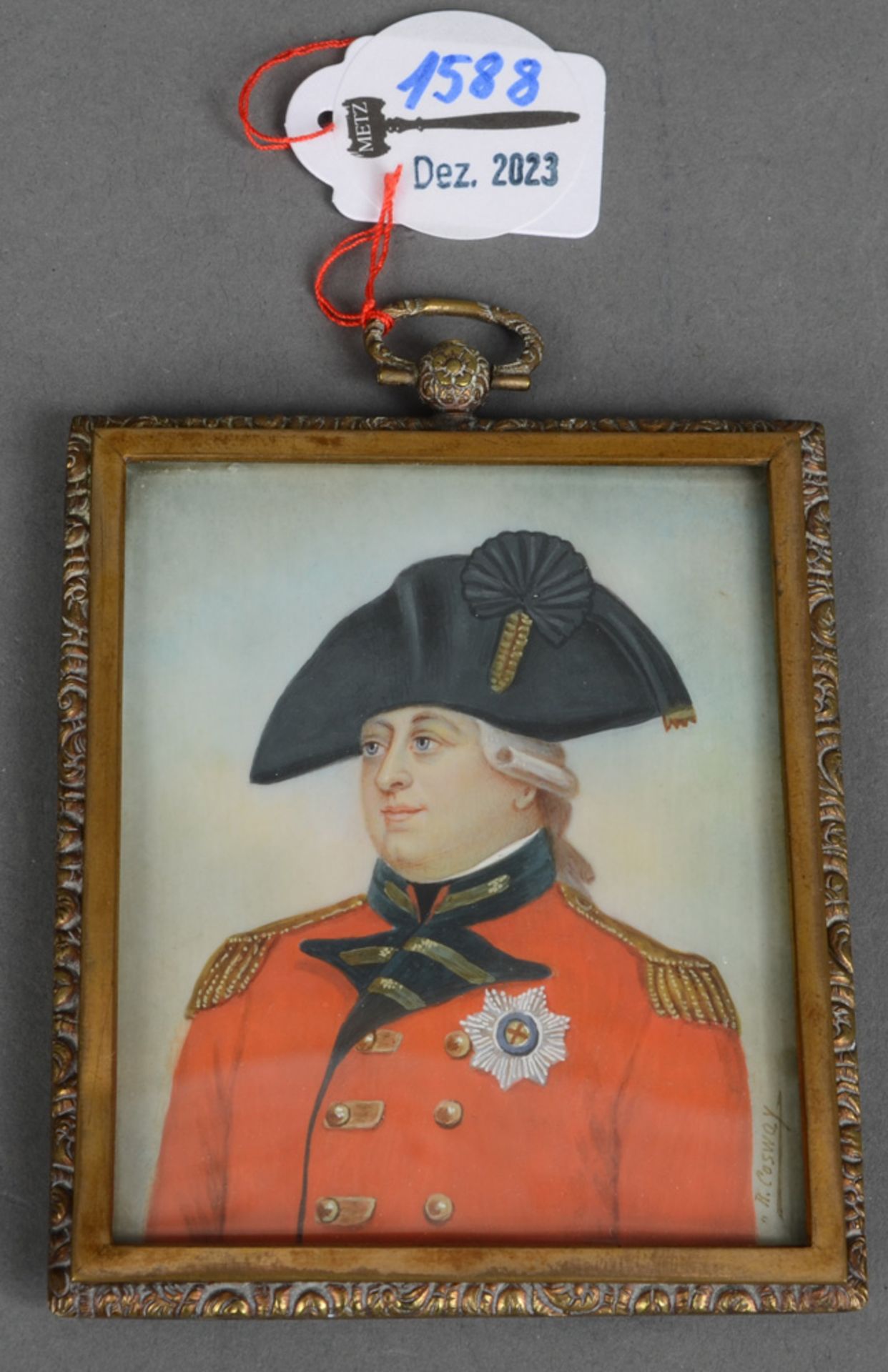 Richard Cosway (1742-1821). Porträt eines Militäroberst, bunt gemalt auf Platte, seitl./re./sign.,