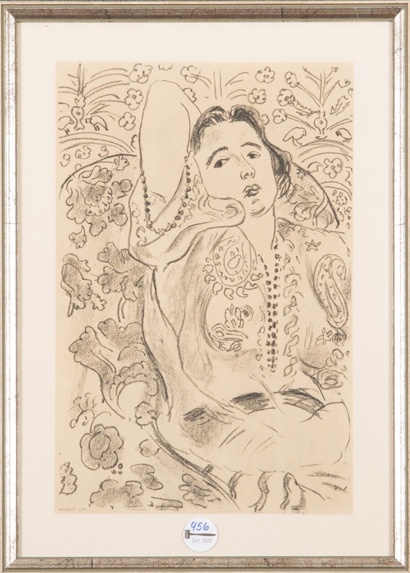 Nach Henri Matisse' „Arabesque“. Lithographie von F. Mourlot, li./u. Namenszug im Stein, hi./Gl.