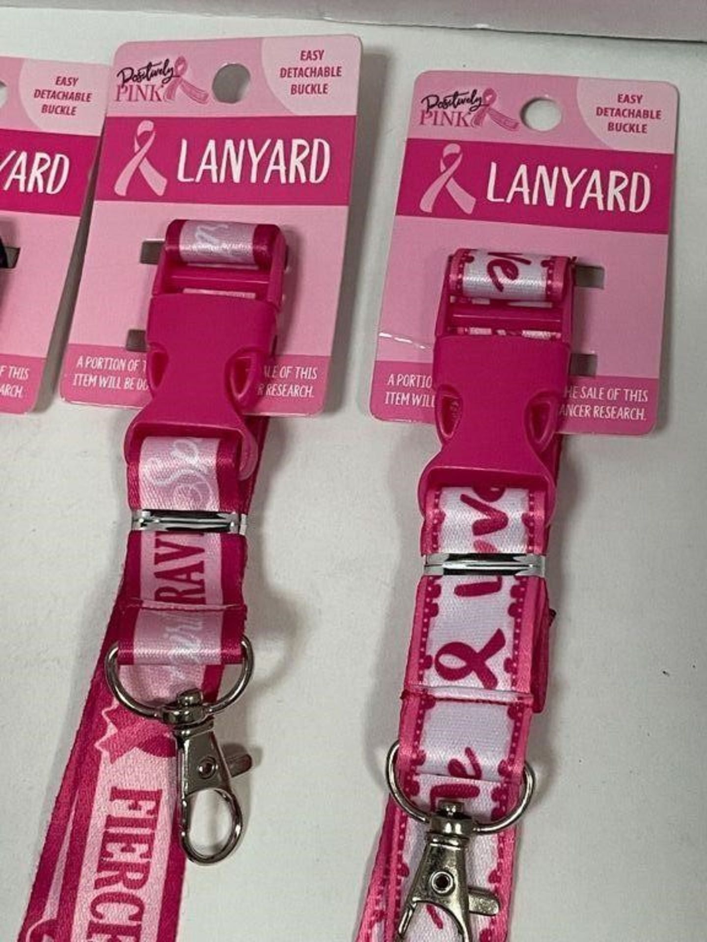 6 X BREAST CANCER PINK LANYARDS WITH KEY CLASP, VARIOUS DESIGNS - Image 3 of 4