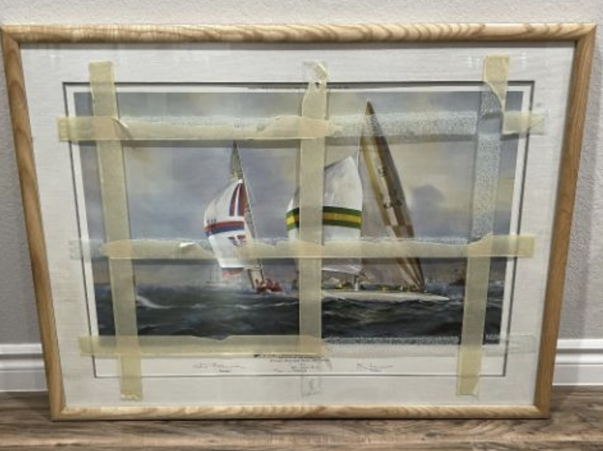 "Defeating Liberty 1983 America's Cup", Sailing Art Print Framed, tape over glass, Signed at bottom