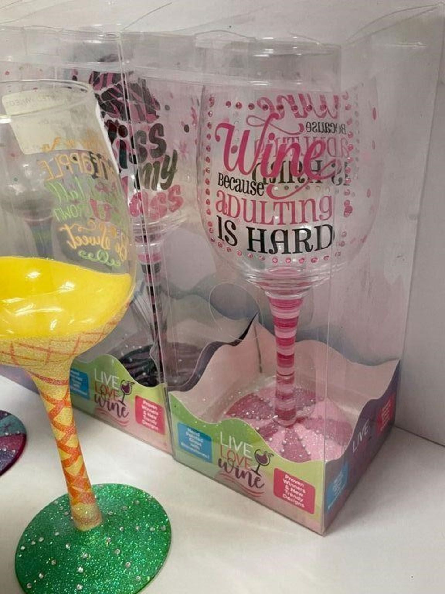 6 X DECORATED WINE GLASSES WITH FUN SAYINGS/PHRASES, VAROUS SAYINGS AND DESIGNS - Image 4 of 5