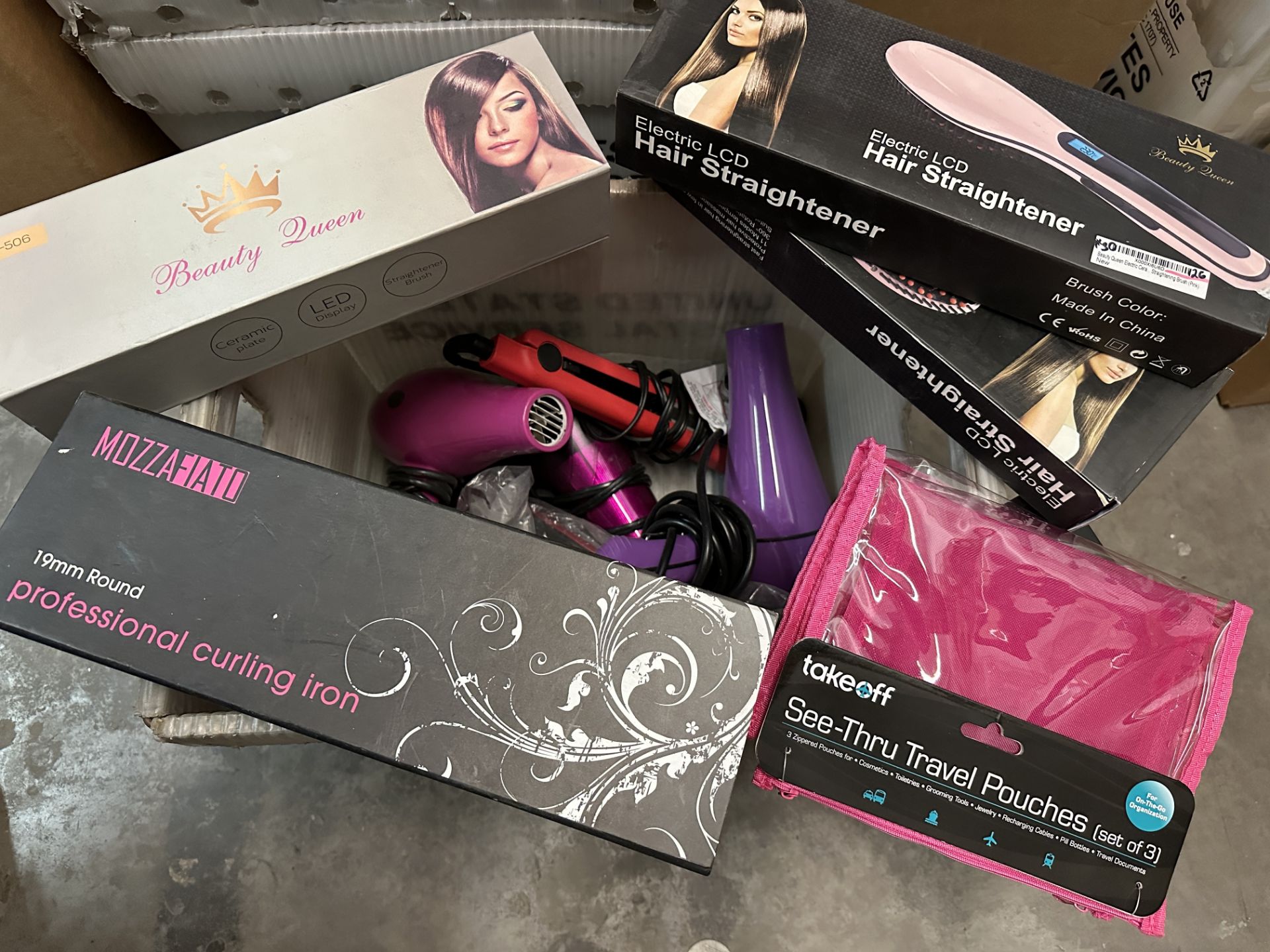 Assorted Lot of Hair Care Devices: Straighteners, Hair Dryers, Travel Bags, Etc., ARA12