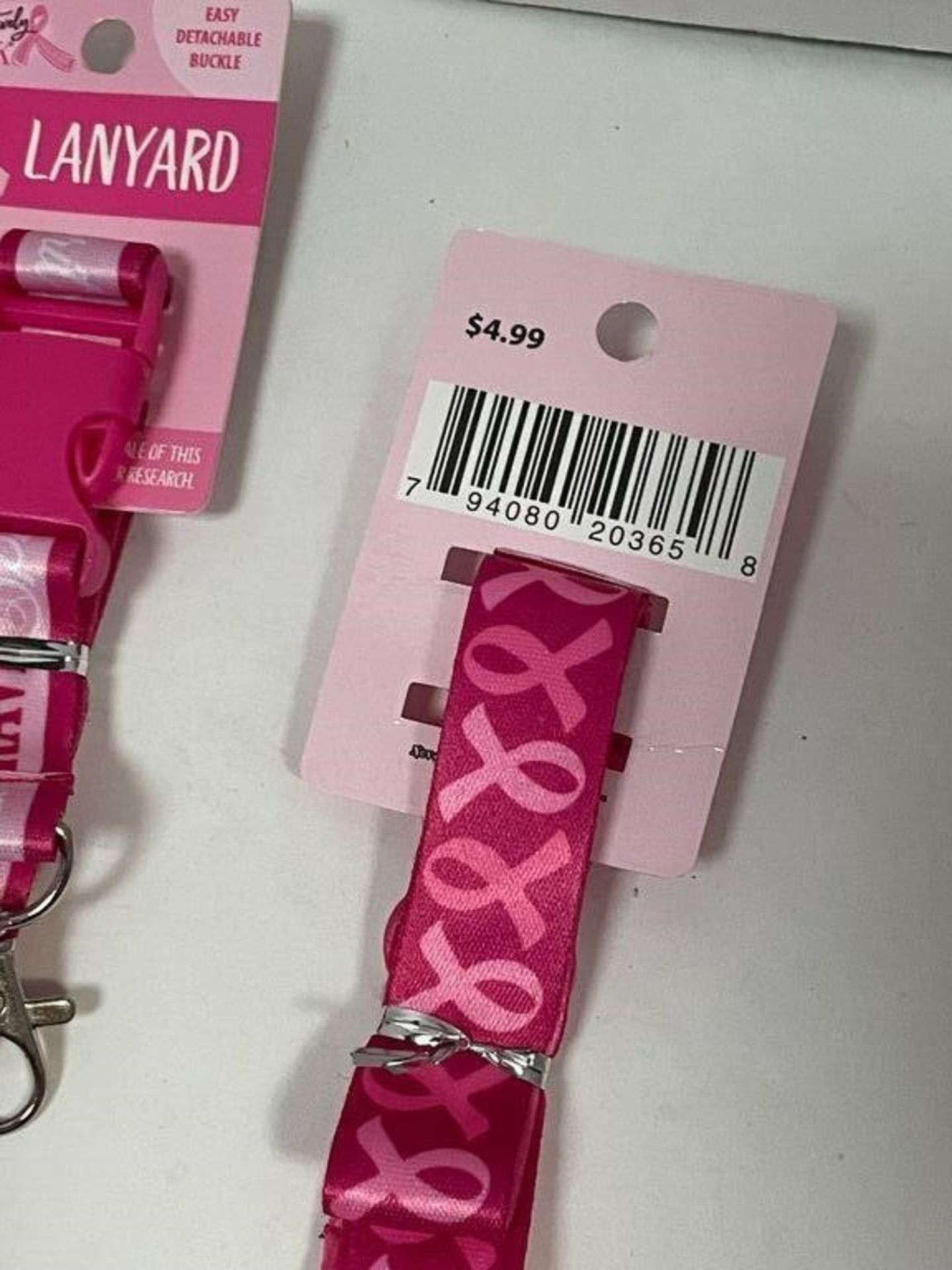 6 X BREAST CANCER PINK LANYARDS WITH KEY CLASP, VARIOUS DESIGNS - Image 4 of 4
