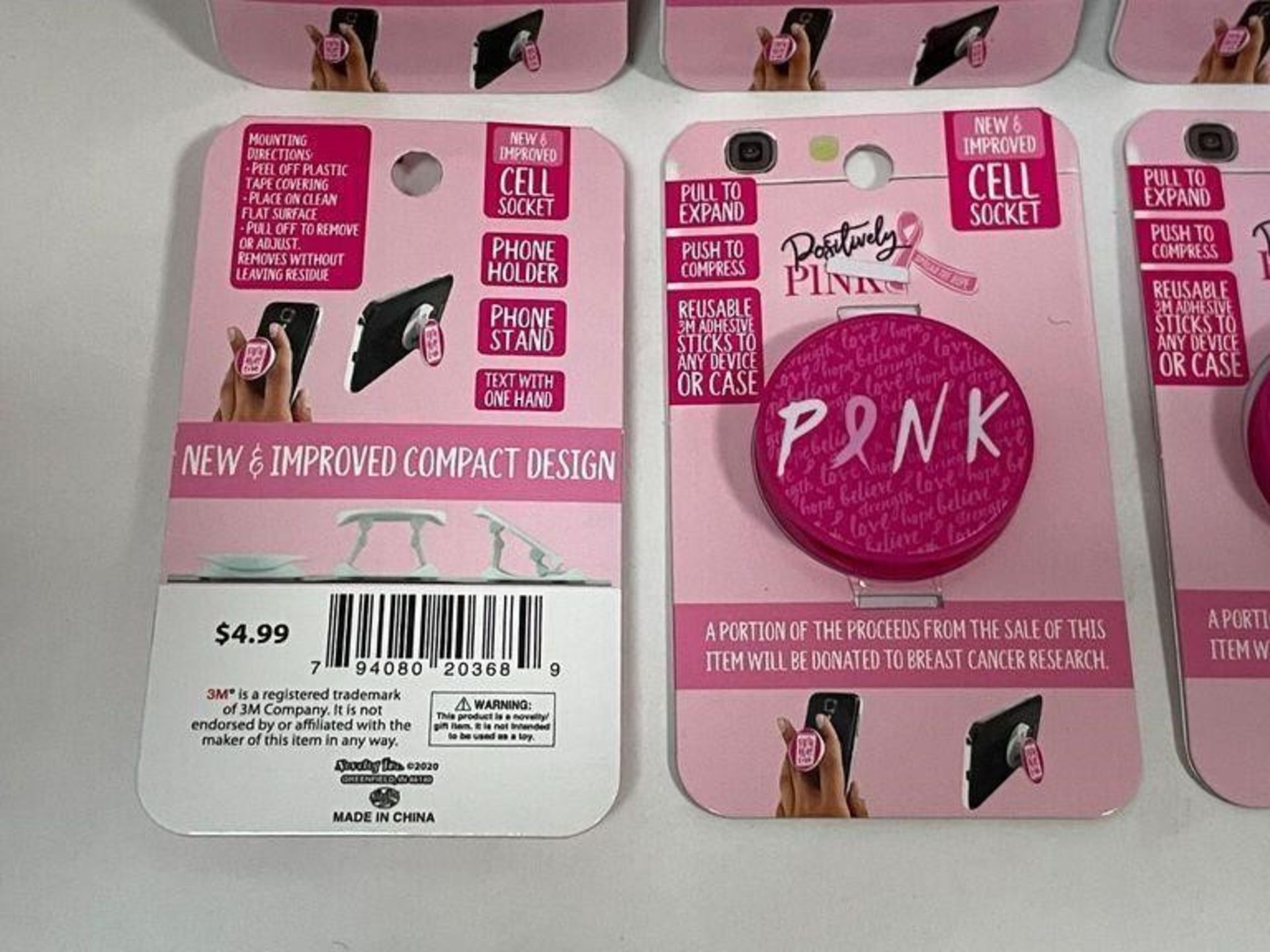 6 X BREAST CANCER PINK CELLPHONE POP UP SOCKETS. ATTACH TO THE BACK OF YOUR CELLPHONE AND POP UP TO - Image 4 of 4