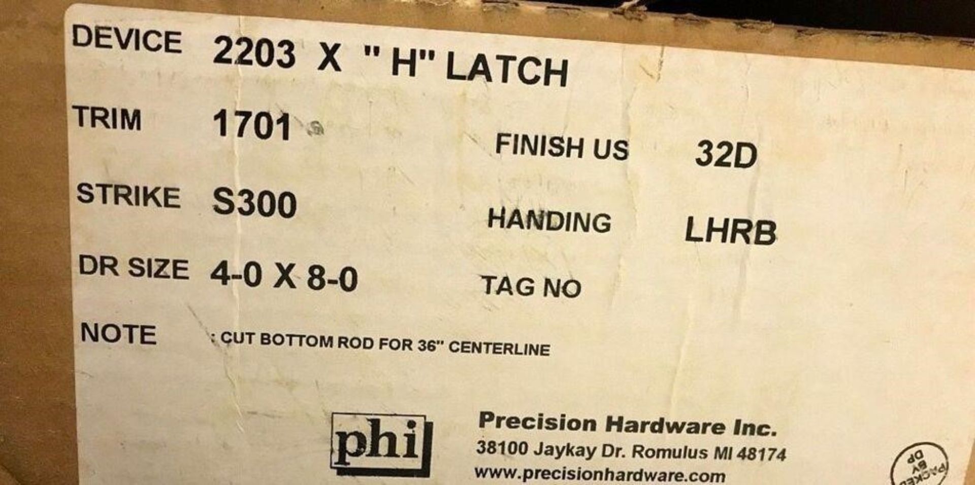 Precision Hardware Door Push Exit, Device 2203 x "H" Latch - Image 4 of 4