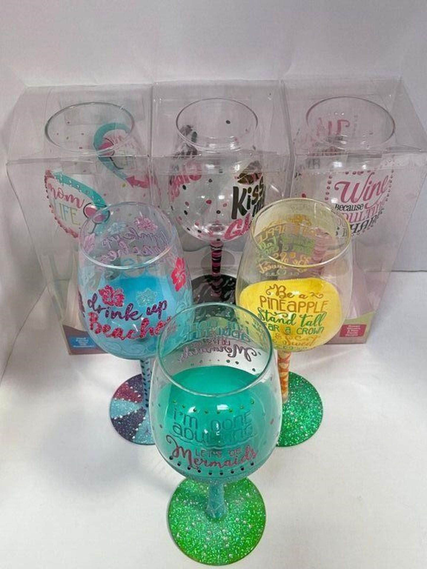 6 X DECORATED WINE GLASSES WITH FUN SAYINGS/PHRASES, VAROUS SAYINGS AND DESIGNS - Image 3 of 5