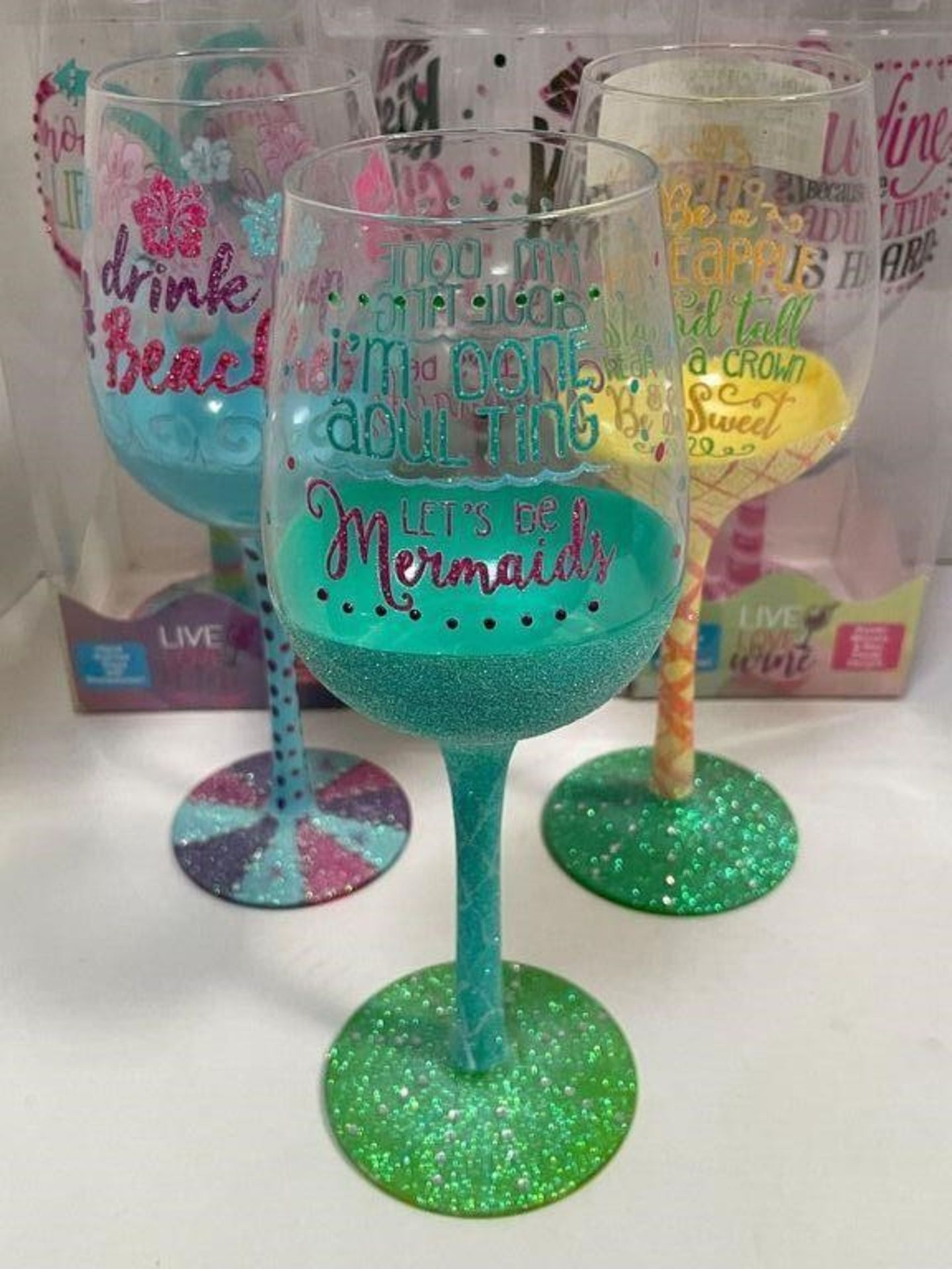 6 X DECORATED WINE GLASSES WITH FUN SAYINGS/PHRASES, VAROUS SAYINGS AND DESIGNS - Image 2 of 5