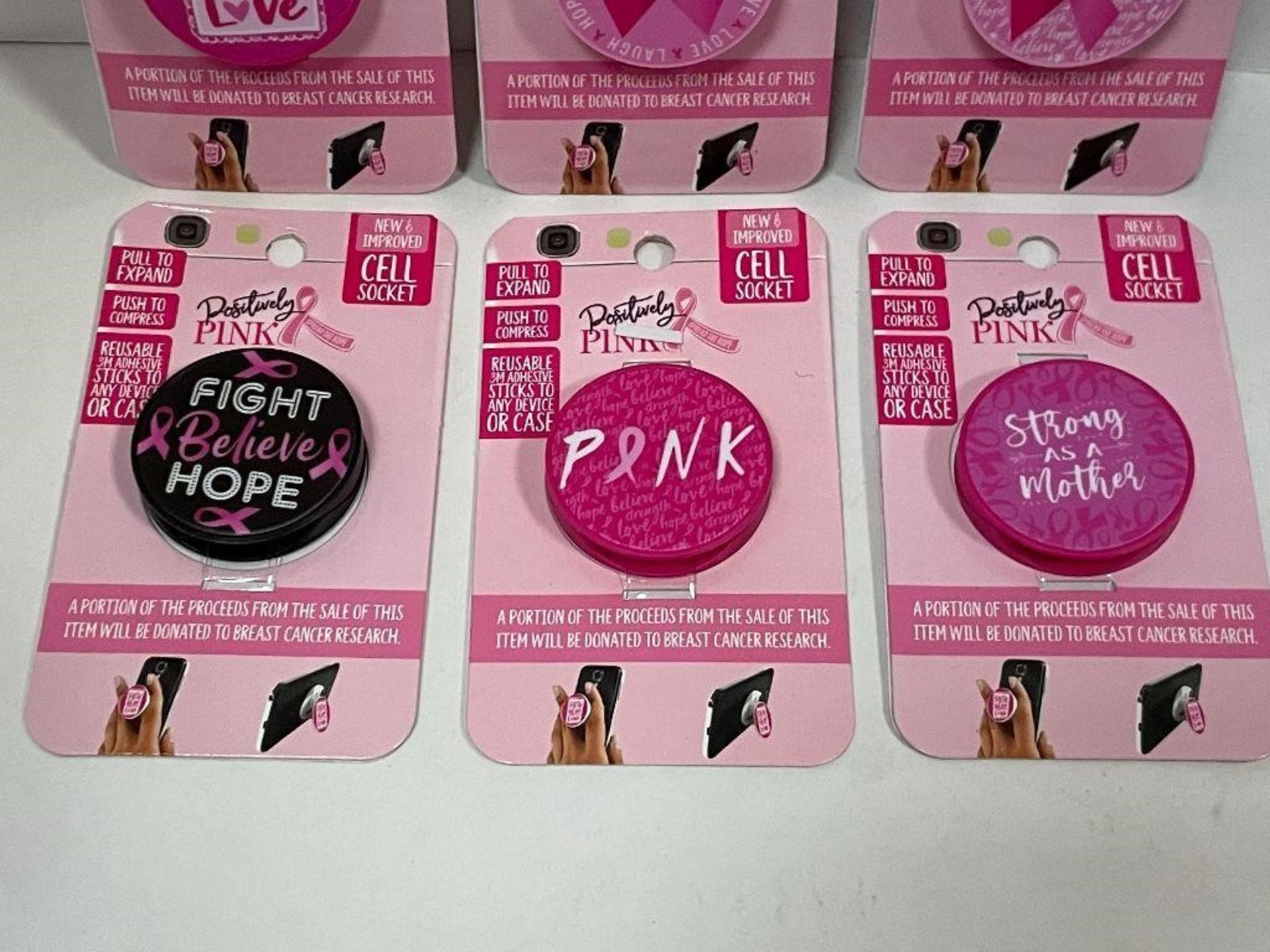 6 X BREAST CANCER PINK CELLPHONE POP UP SOCKETS. ATTACH TO THE BACK OF YOUR CELLPHONE AND POP UP TO - Image 2 of 4