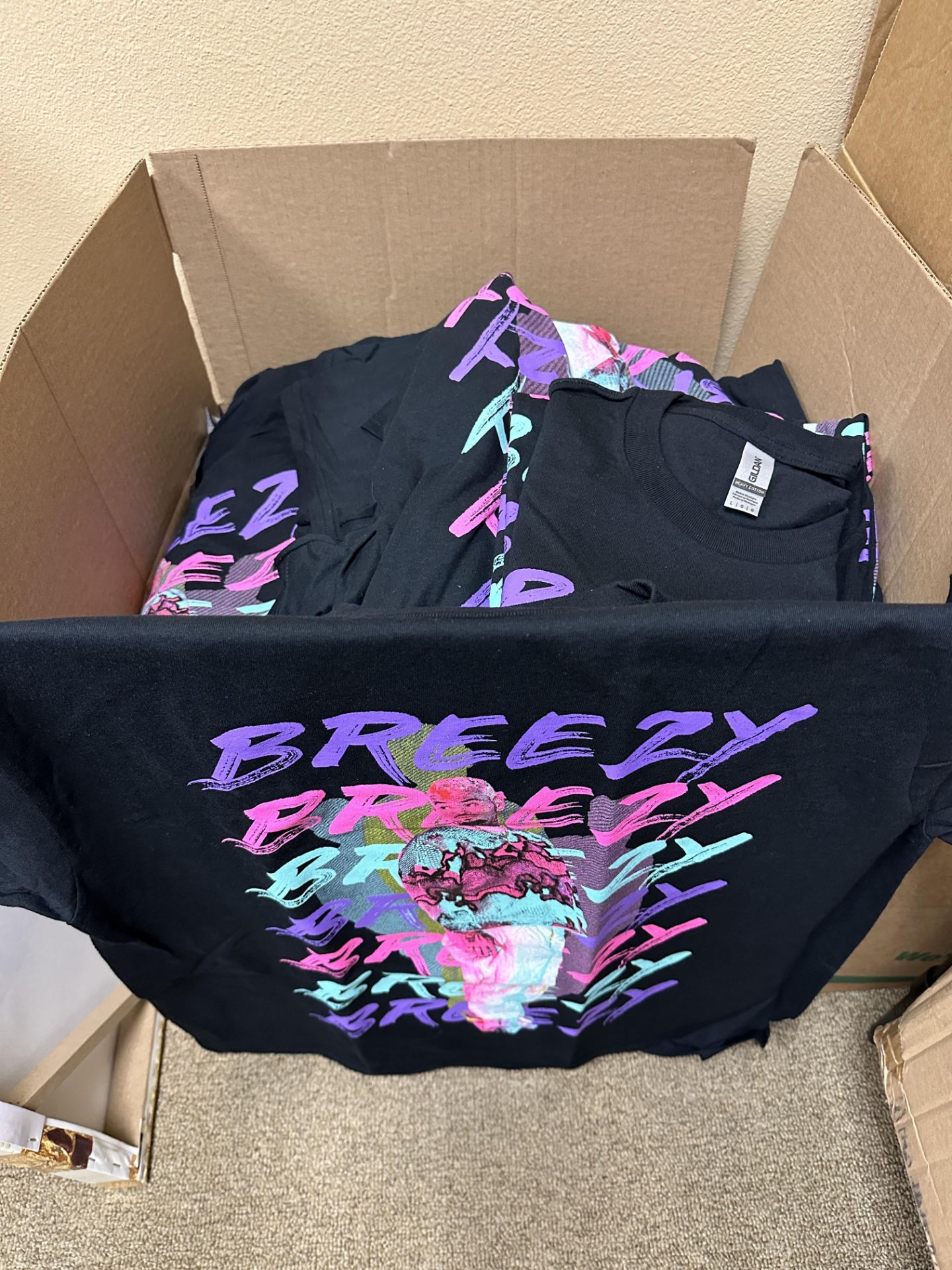 Very large Box of Chris Brown Breezy Tour T-Shirts, Assorted Sizes