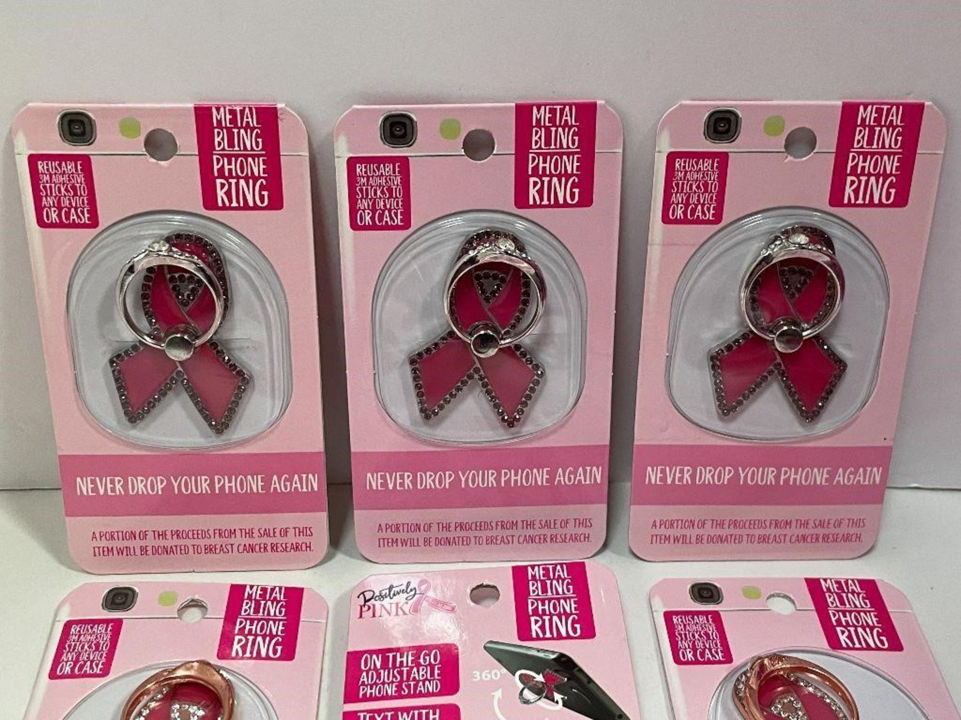 6 X BREAST CANCER PINK CELLPHONE STAND RING HOLDERS, ATTACH TO THE BACK OF YOUR PHONE TO STAND UP - Image 2 of 4