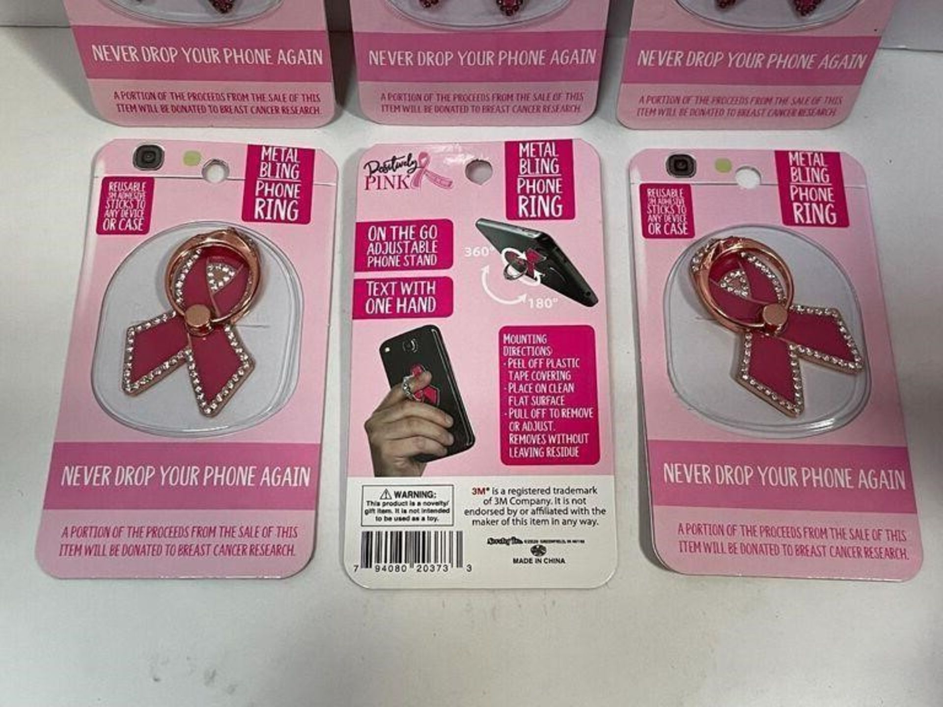 6 X BREAST CANCER PINK CELLPHONE STAND RING HOLDERS, ATTACH TO THE BACK OF YOUR PHONE TO STAND UP - Image 3 of 4