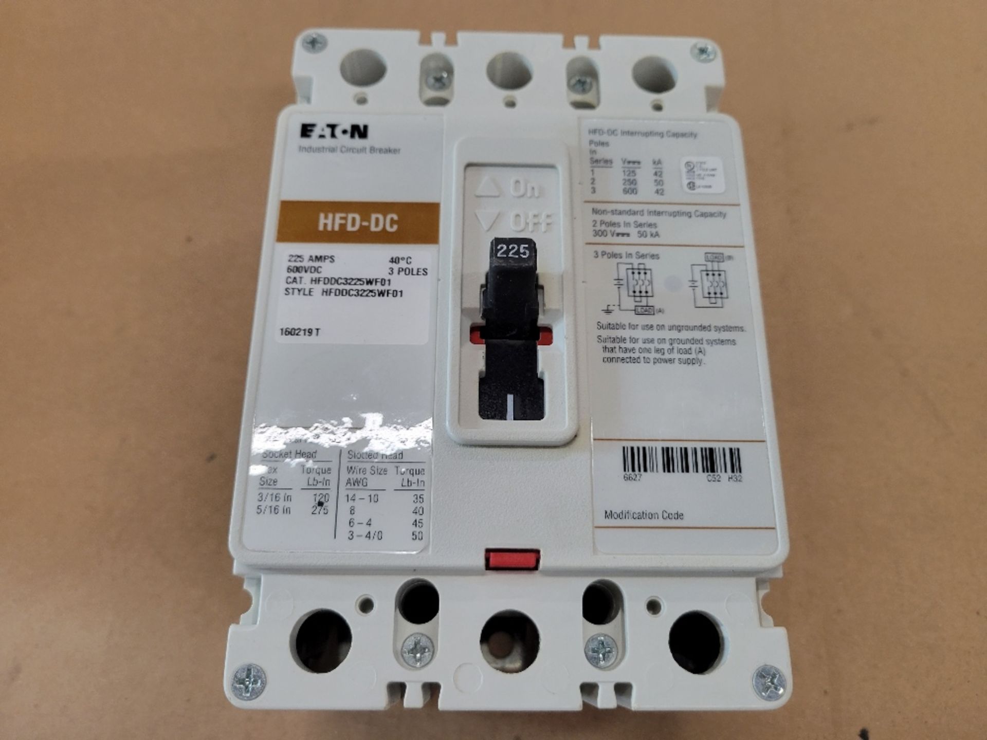 5x Eaton HFDDC3225WF01 Molded Case Breakers (MCCBs) HFD 3P 225A 250V 50/60Hz 3Ph F Frame - Image 3 of 3