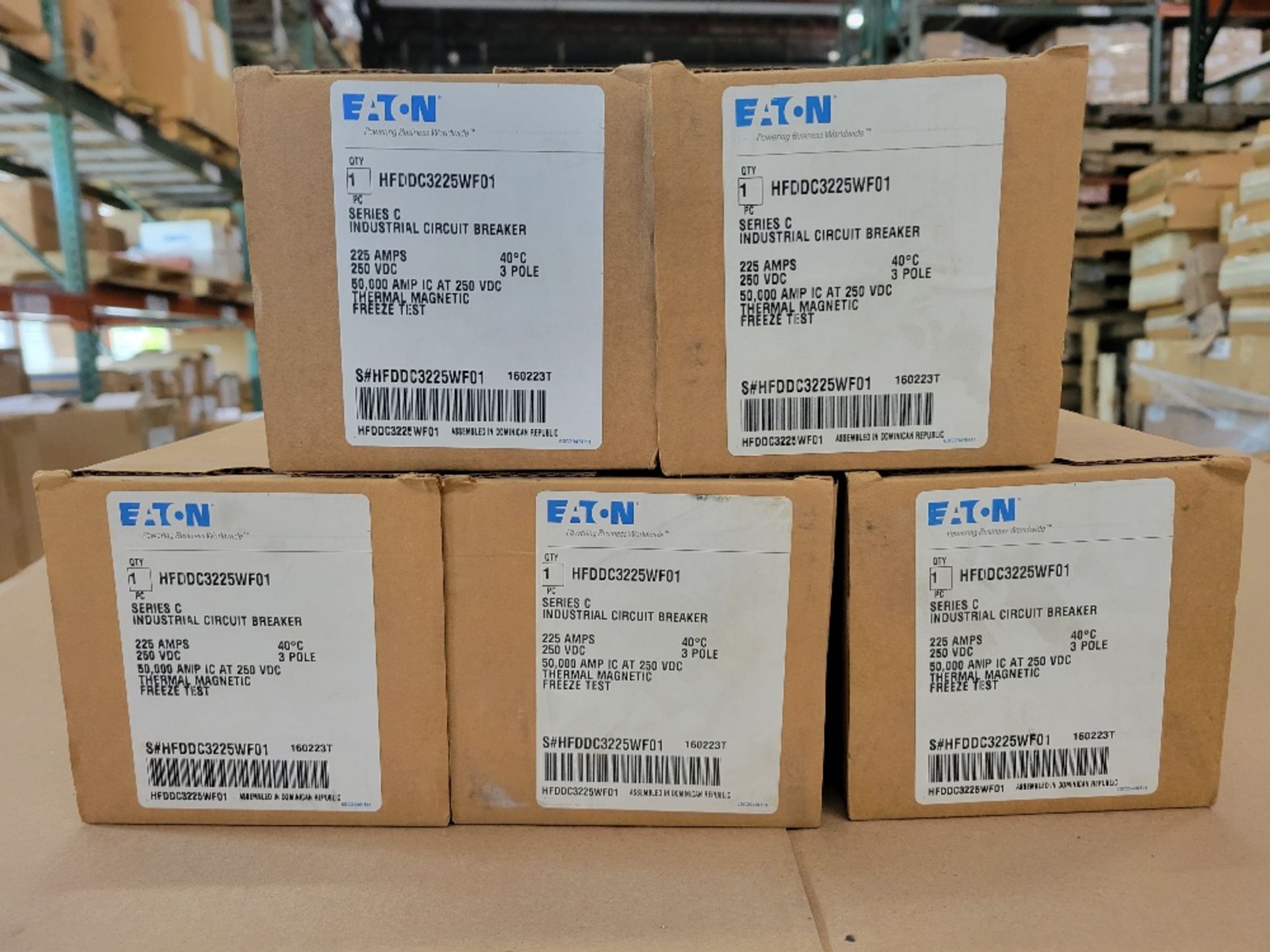 5x Eaton HFDDC3225WF01 Molded Case Breakers (MCCBs) HFD 3P 225A 250V 50/60Hz 3Ph F Frame