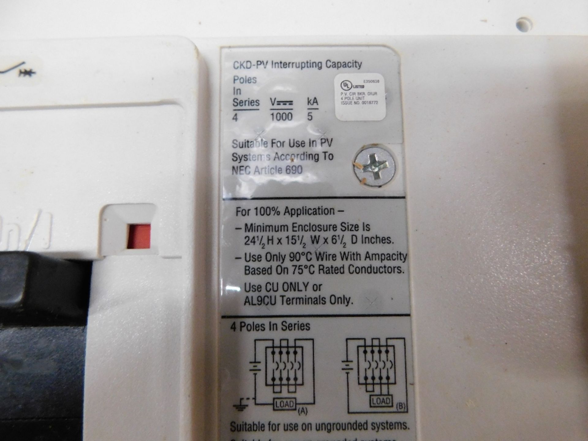 1x Eaton Unused Surplus CKDPV4175W Molded Case Breakers (MCCBs) K 4P 175A 1000V 50/60Hz 3Ph K Frame - Image 5 of 6