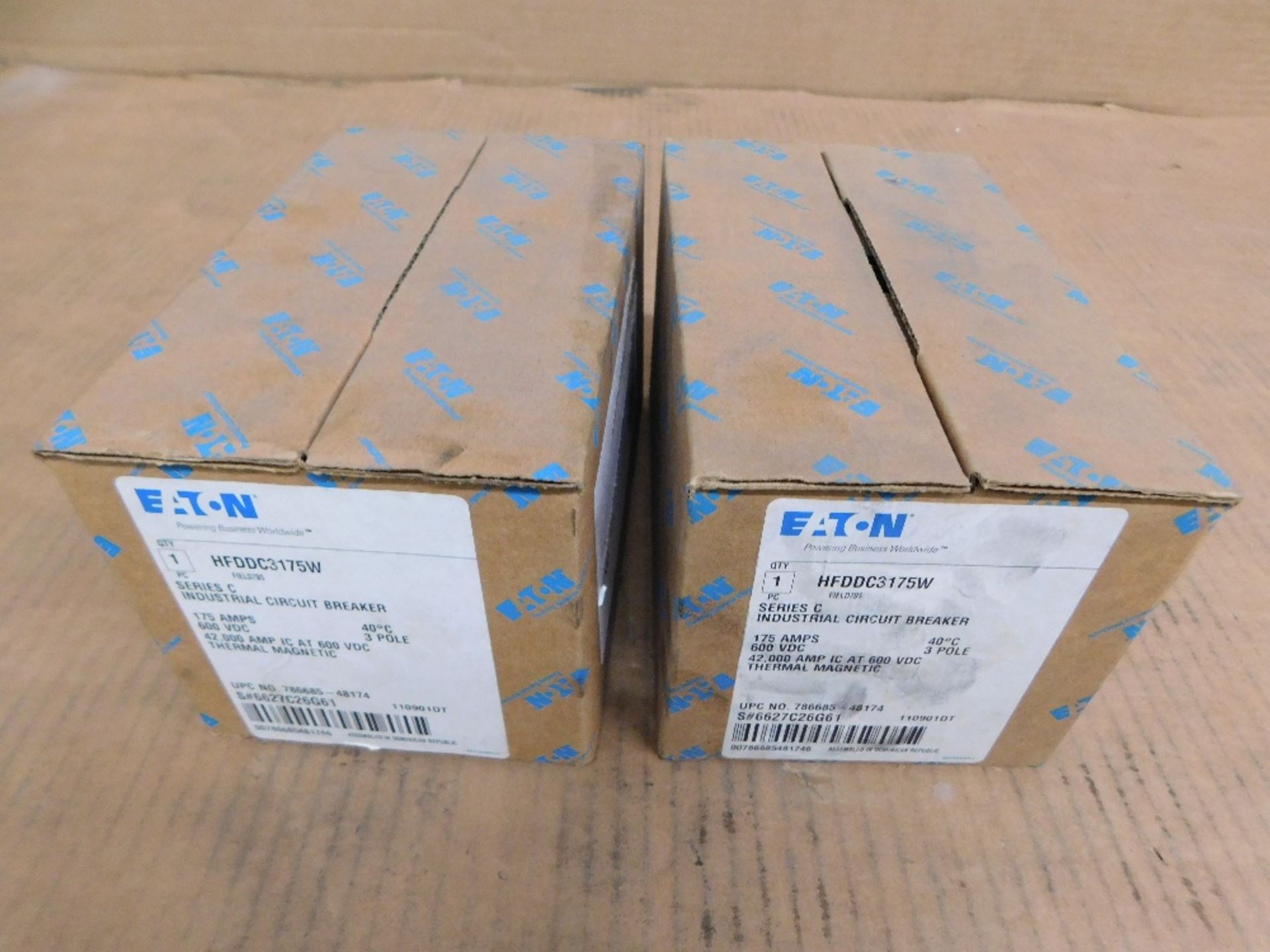 2x Eaton Unused Surplus HFDDC3175W Molded Case Breakers (MCCBs) HFD 3P 175A 600V 50/60Hz 3Ph F Frame