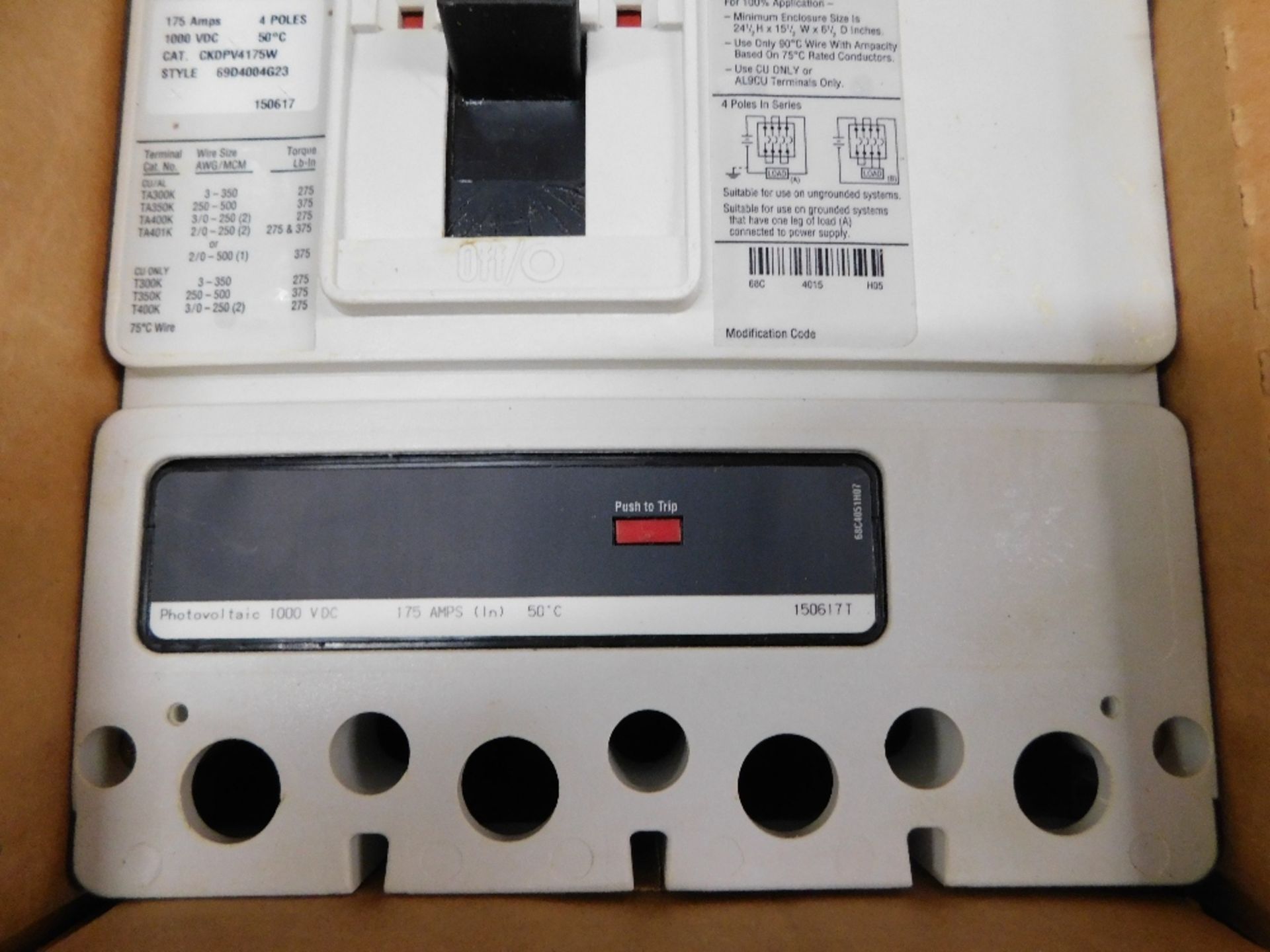 1x Eaton Unused Surplus CKDPV4175W Molded Case Breakers (MCCBs) K 4P 175A 1000V 50/60Hz 3Ph K Frame - Image 4 of 6