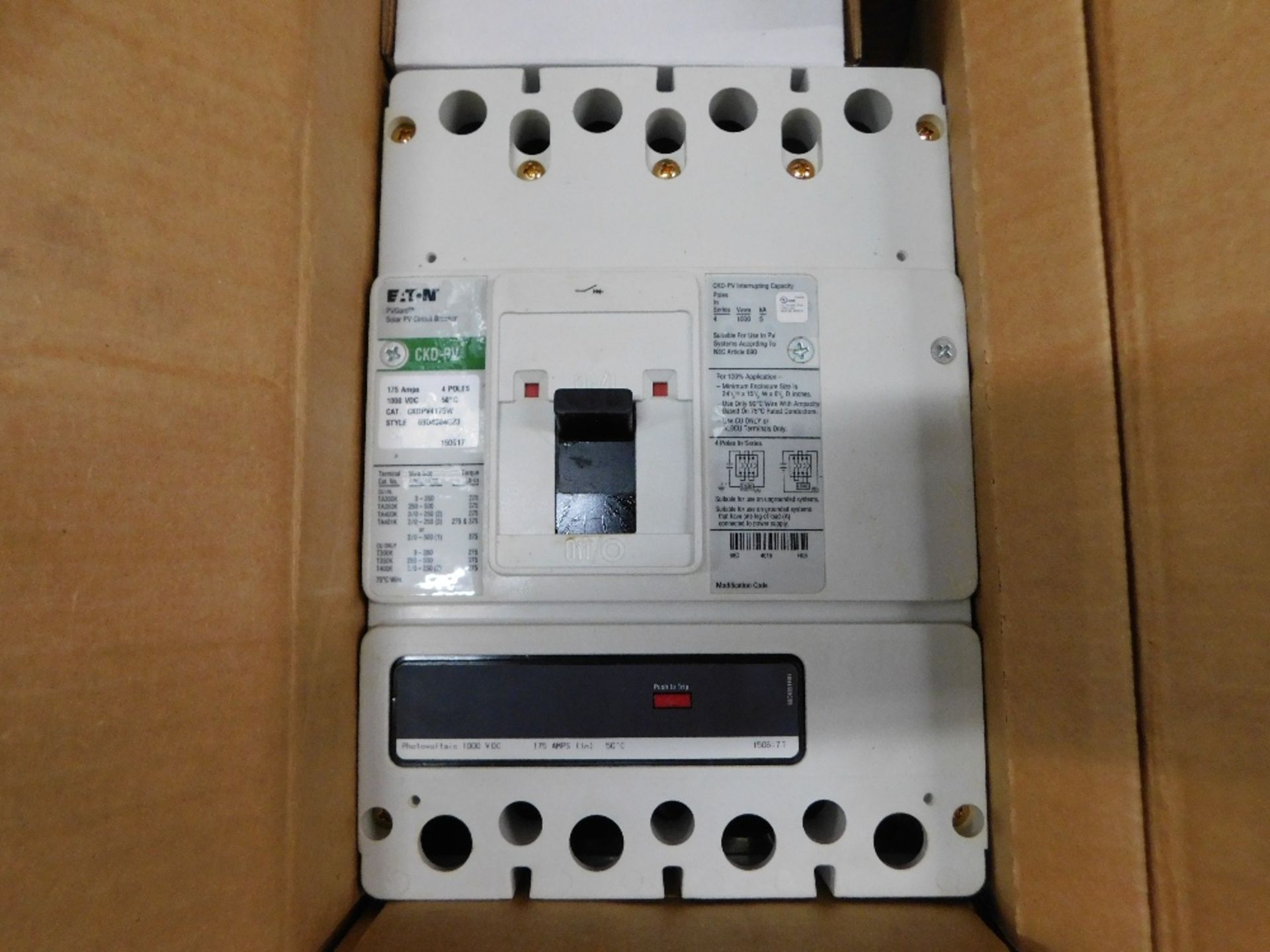 1x Eaton Unused Surplus CKDPV4175W Molded Case Breakers (MCCBs) K 4P 175A 1000V 50/60Hz 3Ph K Frame - Image 2 of 6