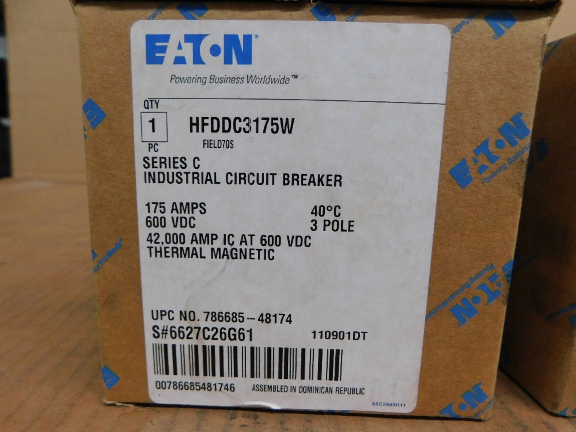 2x Eaton Unused Surplus HFDDC3175W Molded Case Breakers (MCCBs) HFD 3P 175A 600V 50/60Hz 3Ph F Frame - Image 2 of 4