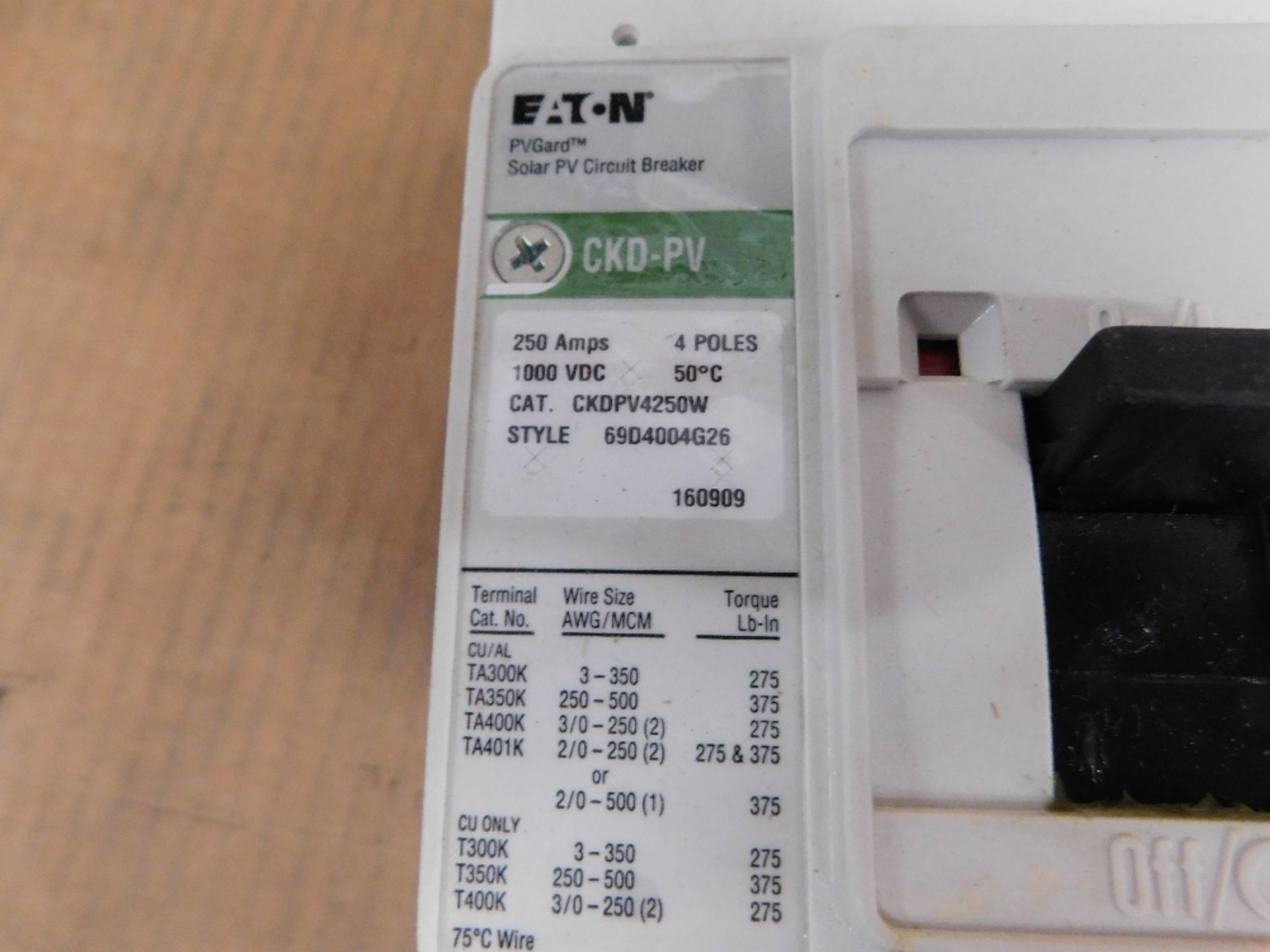 1x Eaton Unused Surplus CKDPV4250W Molded Case Breakers (MCCBs) K 4P 250A 1000V 50/60Hz 3Ph K Frame - Image 5 of 9