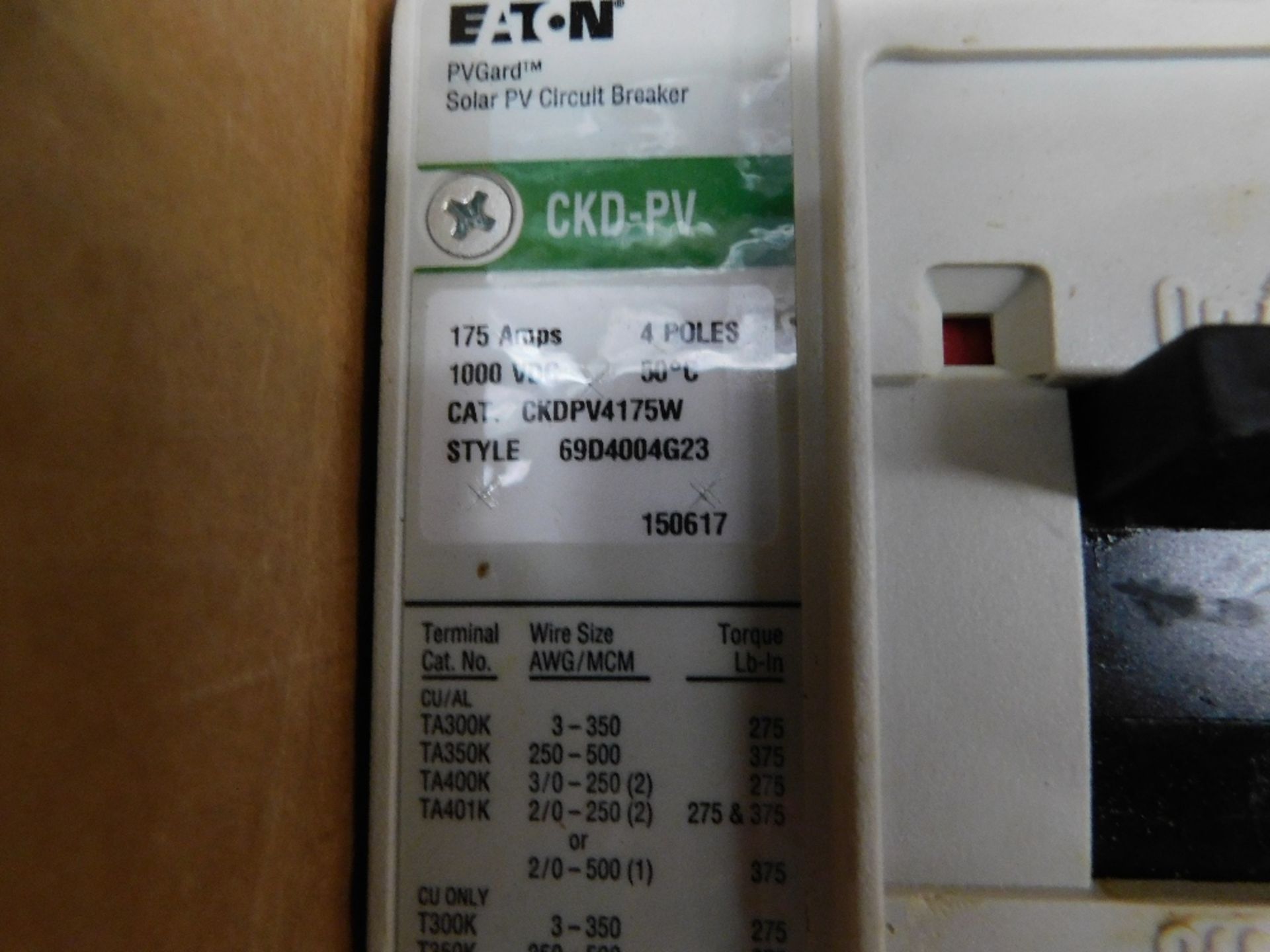 1x Eaton Unused Surplus CKDPV4175W Molded Case Breakers (MCCBs) K 4P 175A 1000V 50/60Hz 3Ph K Frame - Image 3 of 6