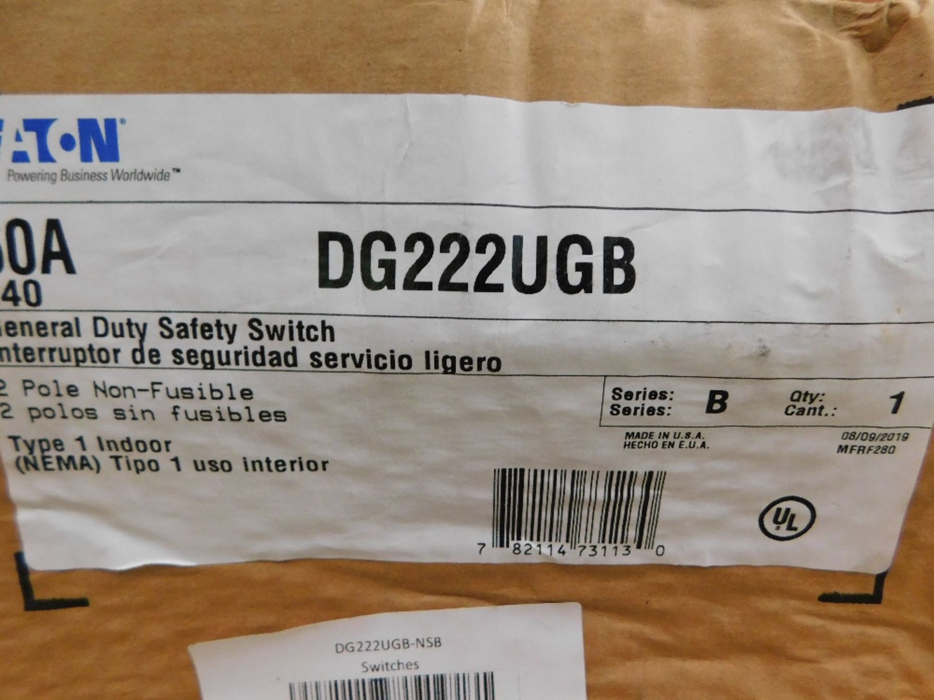 1x Eaton DG222UGB Safety Switches DG 2P 60A 240V 50 60Hz 1Ph Non Fusible 2Wire EA NEMA 1 - Image 2 of 7