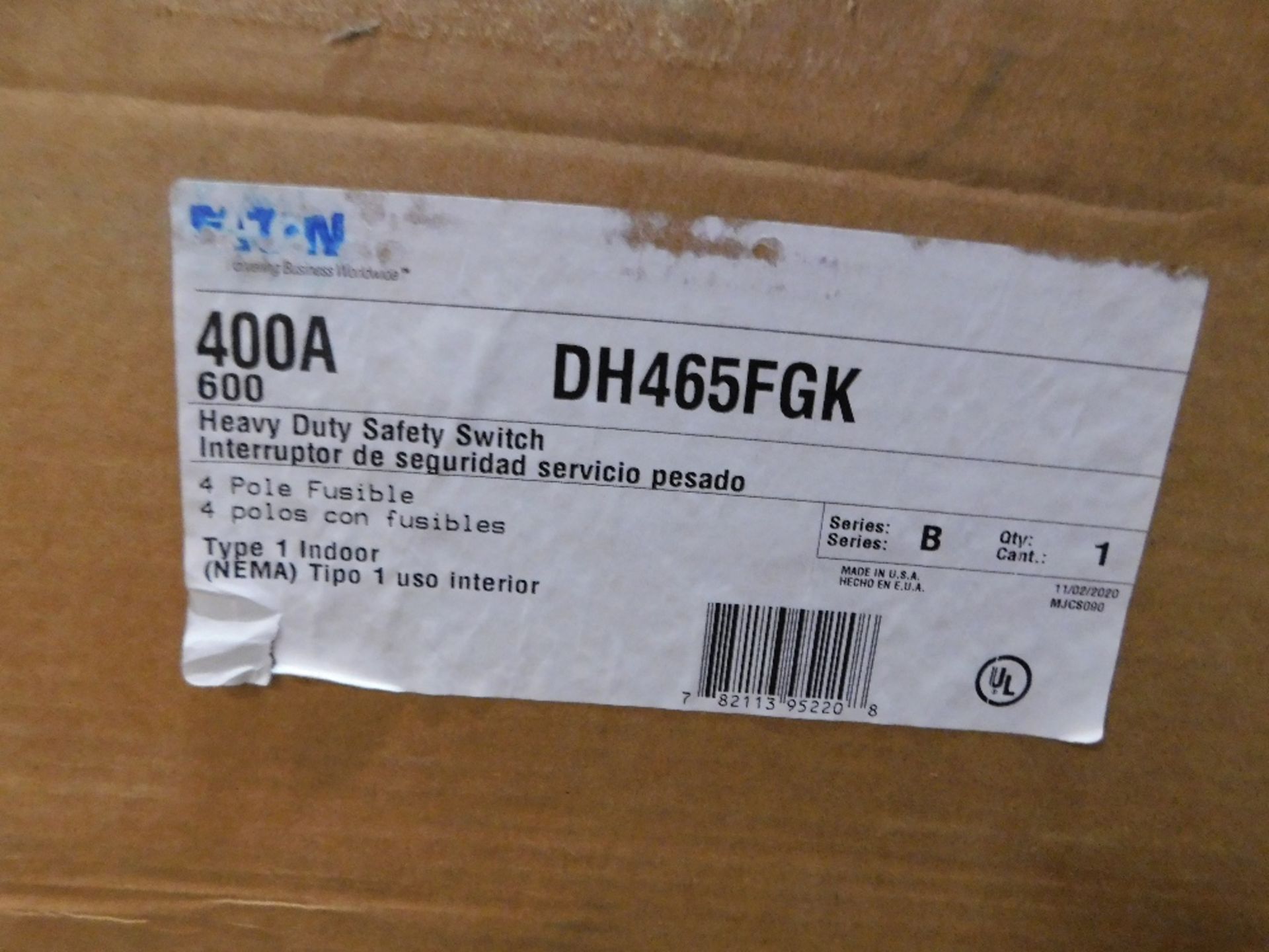 1x Eaton DH465FGK Safety Switches DH 4P 400A 600V 50 60Hz 3Ph Fusible 4Wire NEMA 1 Indoor