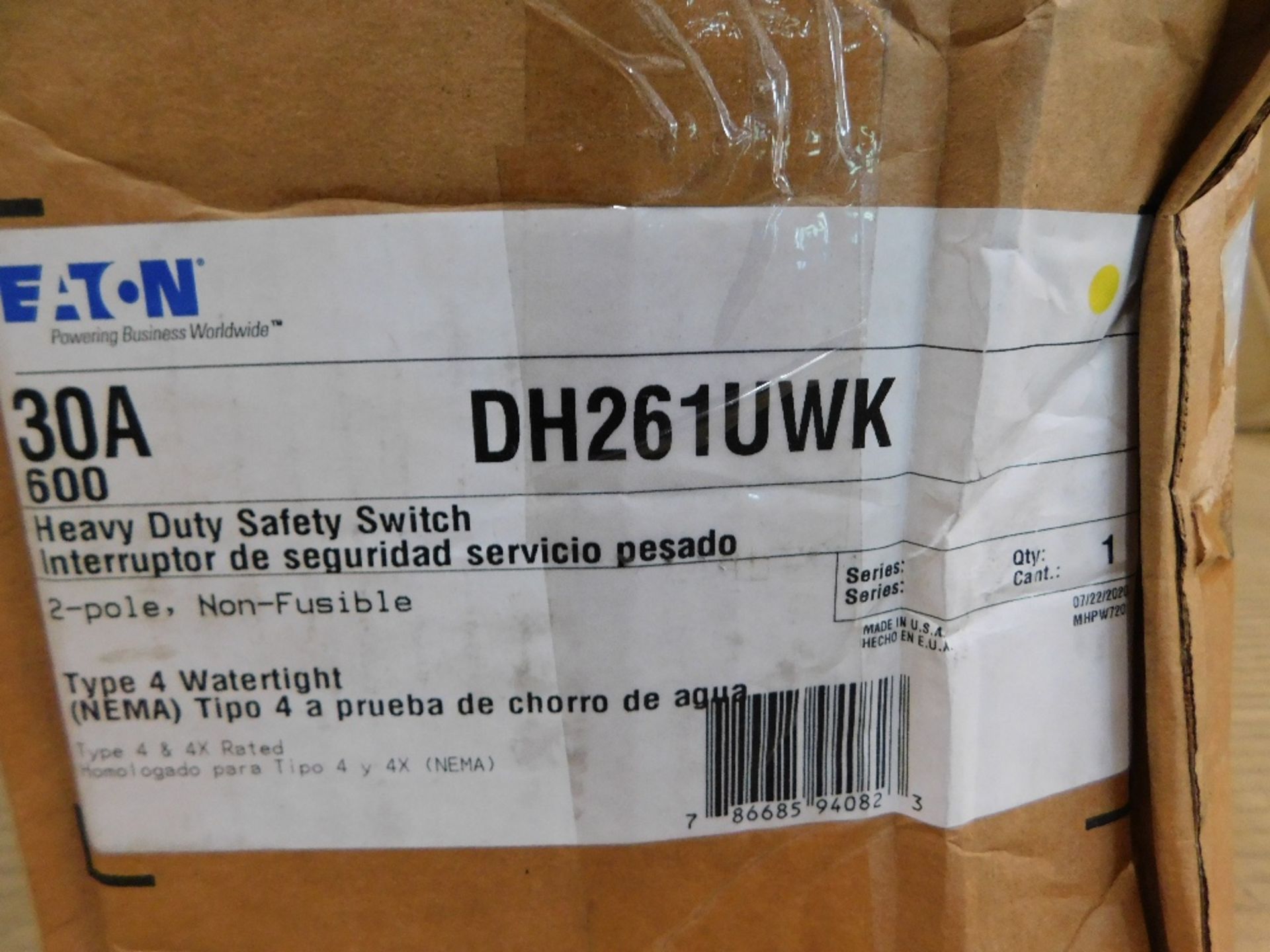1x Eaton DH261UWK Safety Switches DH 2P 30A 600V 50 60Hz 1Ph Non Fusible 2Wire EA NEMA 4X - Image 2 of 7