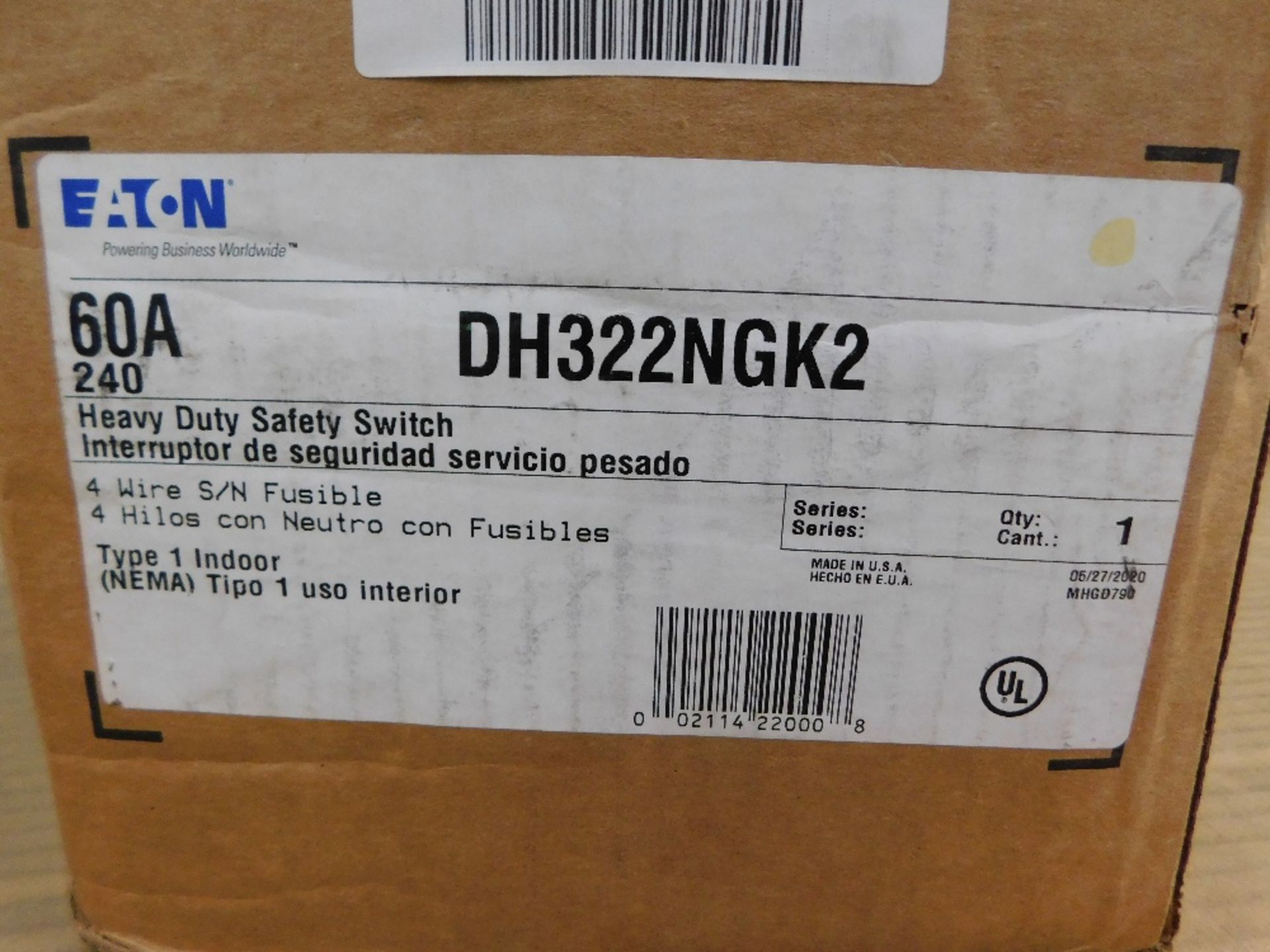 1x Eaton DH322NGK2 Safety Switches DH 3P 60A 240V 50 60Hz 3Ph Fusible 4Wire NEMA 1 - Image 2 of 8