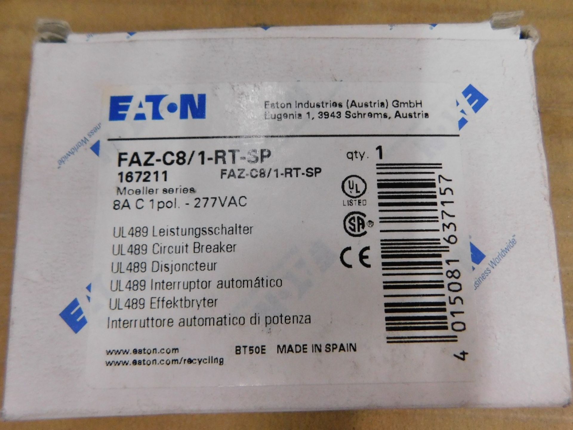 1x Eaton FAZ-C8 1-RT-SP Din Rail Mounted Circuit Breakers EA
