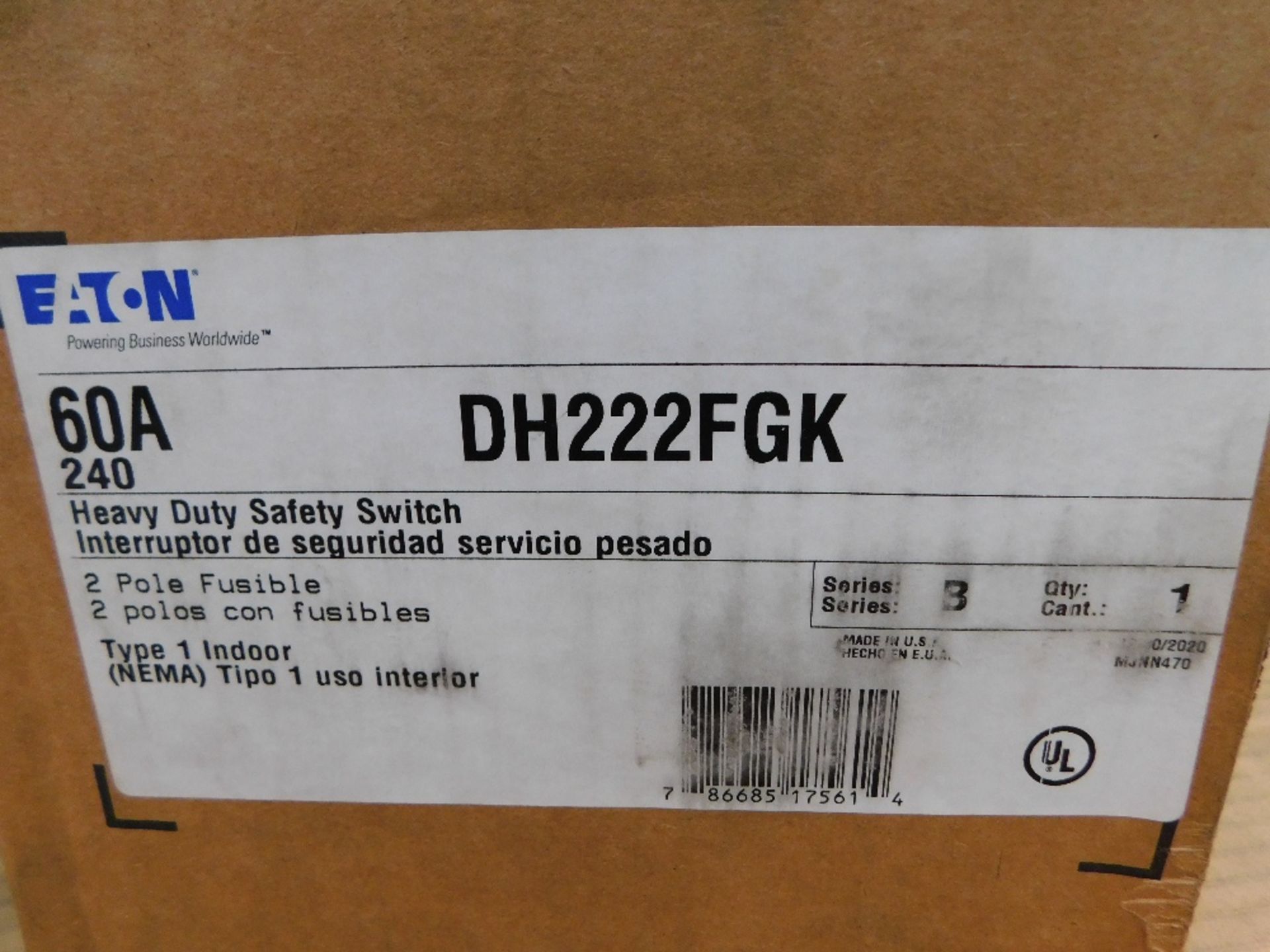 1x Eaton DH222FGK Safety Switches DH 2P 60A 240V 50 60Hz 1Ph Fusible 2Wire EA NEMA 1 - Image 2 of 8