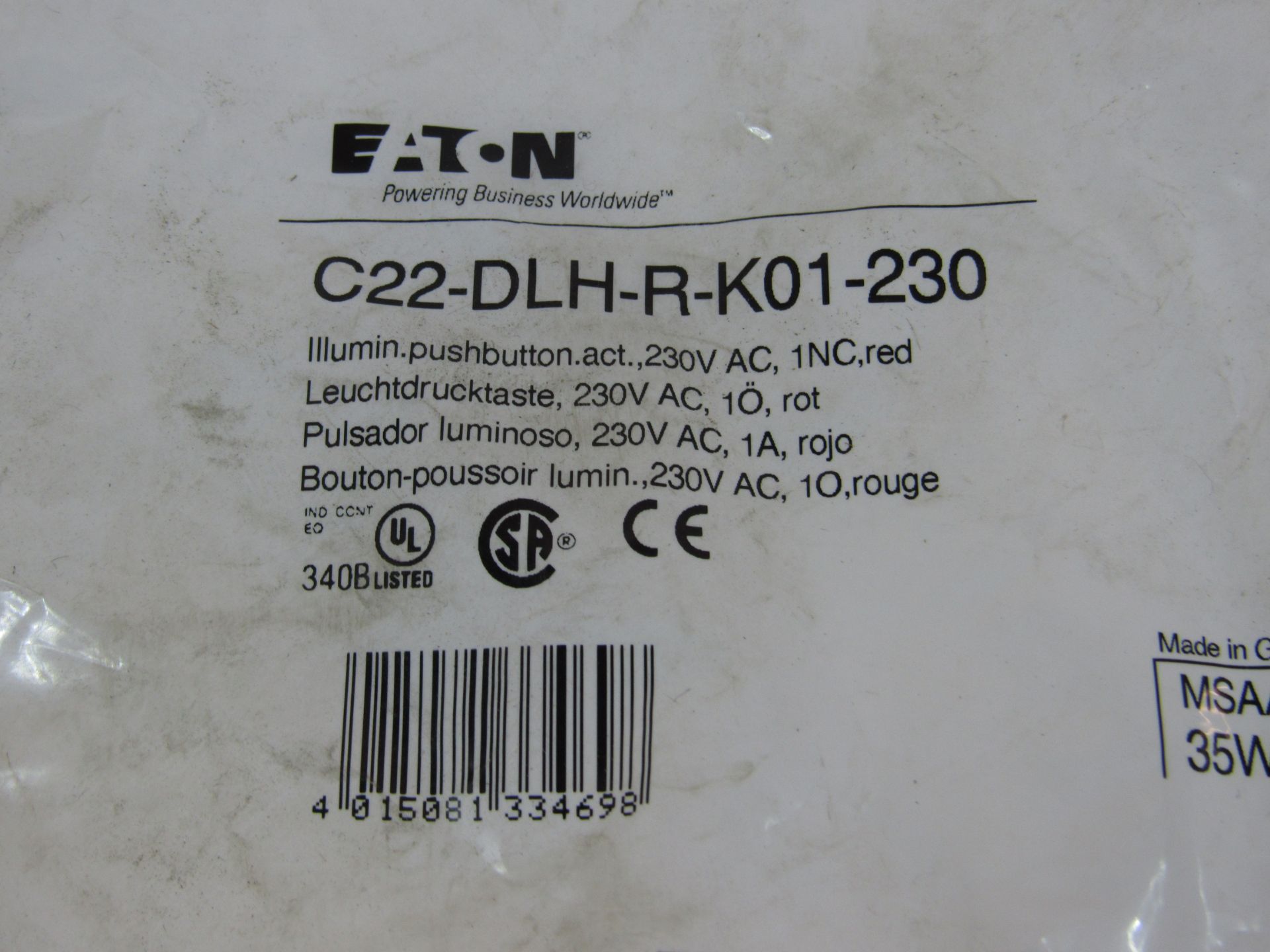 25x Eaton C22-DLH-R-K01-230 Pushbuttons Illuminated 230V 1NC EA - Image 2 of 2