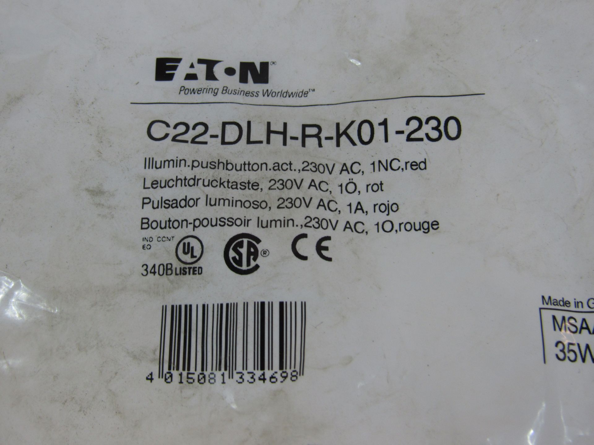 25x Eaton C22-DLH-R-K01-230 Pushbuttons Illuminated 230V 1NC EA