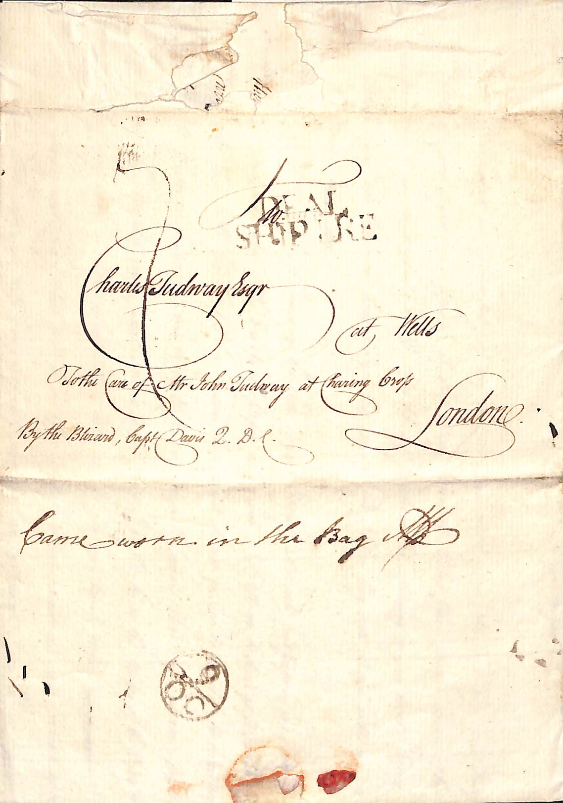 Deal. 1767 (Aug 18) and 1770 (Mar 27) Entire letters from Antigua to Charles Tudway at Wells, care