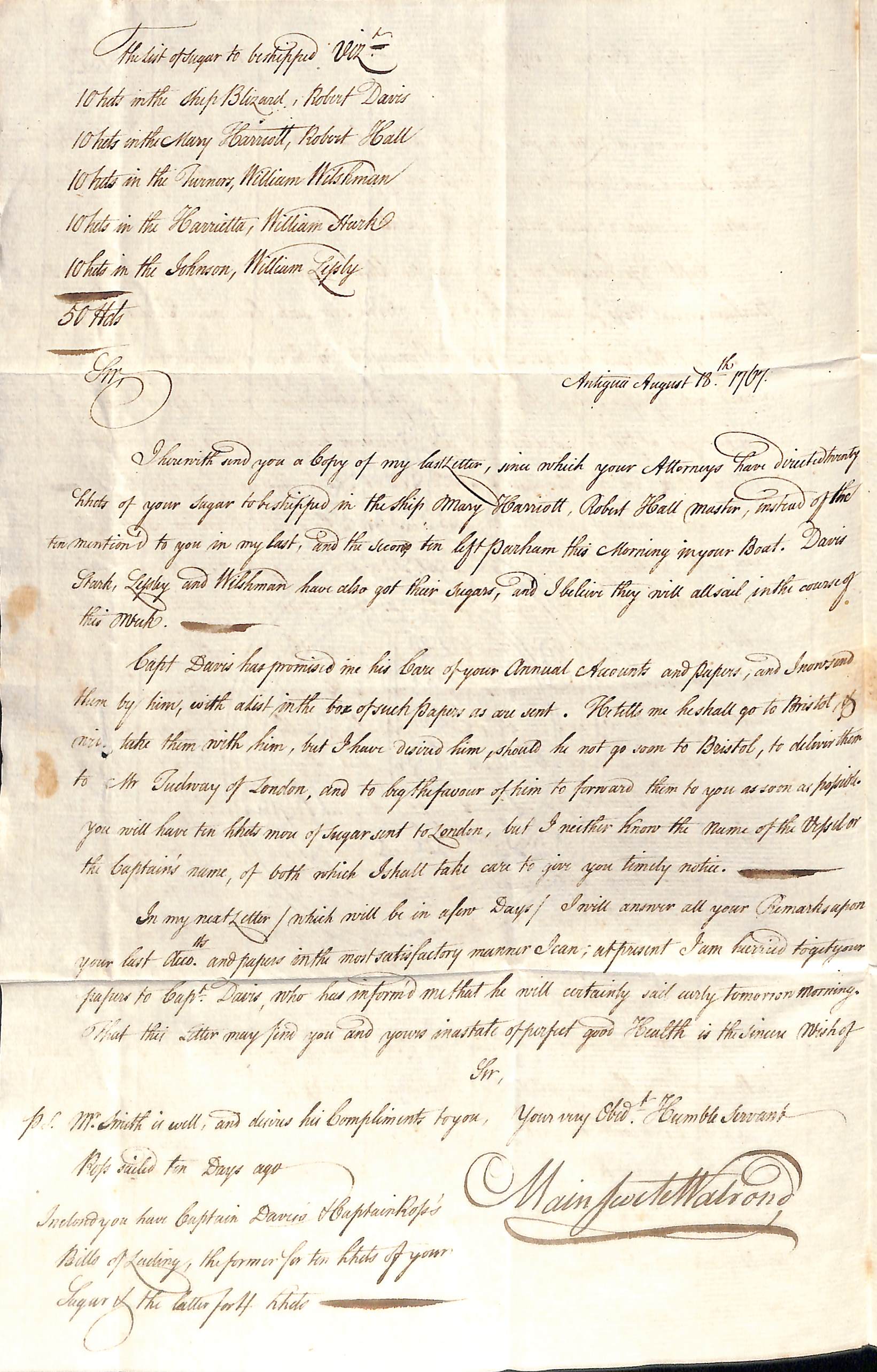 Deal. 1767 (Aug 18) and 1770 (Mar 27) Entire letters from Antigua to Charles Tudway at Wells, care - Image 3 of 6