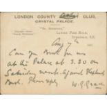 W.G Grace. 1907 (Aug 8) ½d Postcard with printed heading on reverse of the London County Cricket