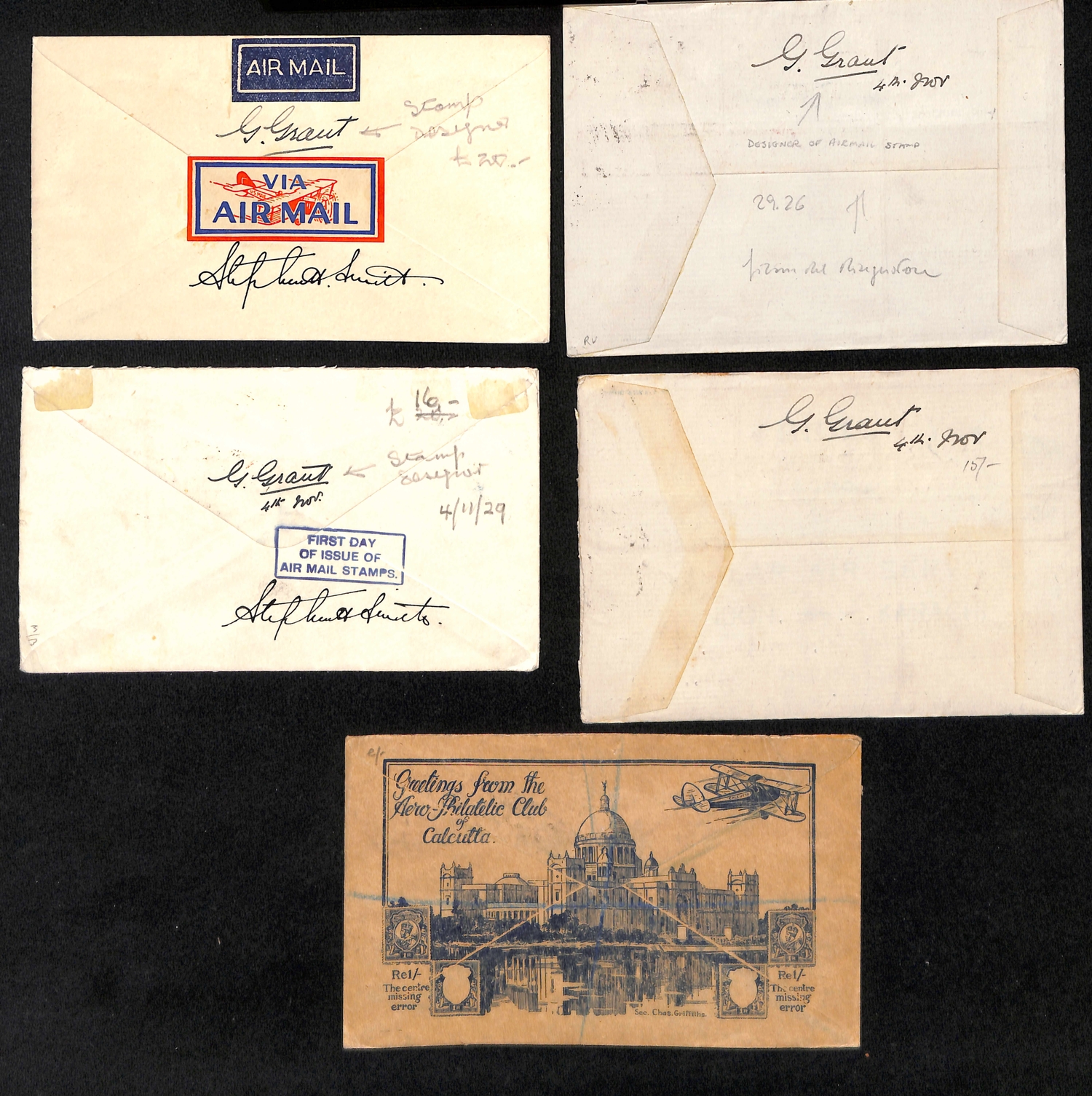1929 (Nov 4) Air issue, First Day Covers flown to London, one addressed to the USA, bearing 3a + 4a, - Image 3 of 3