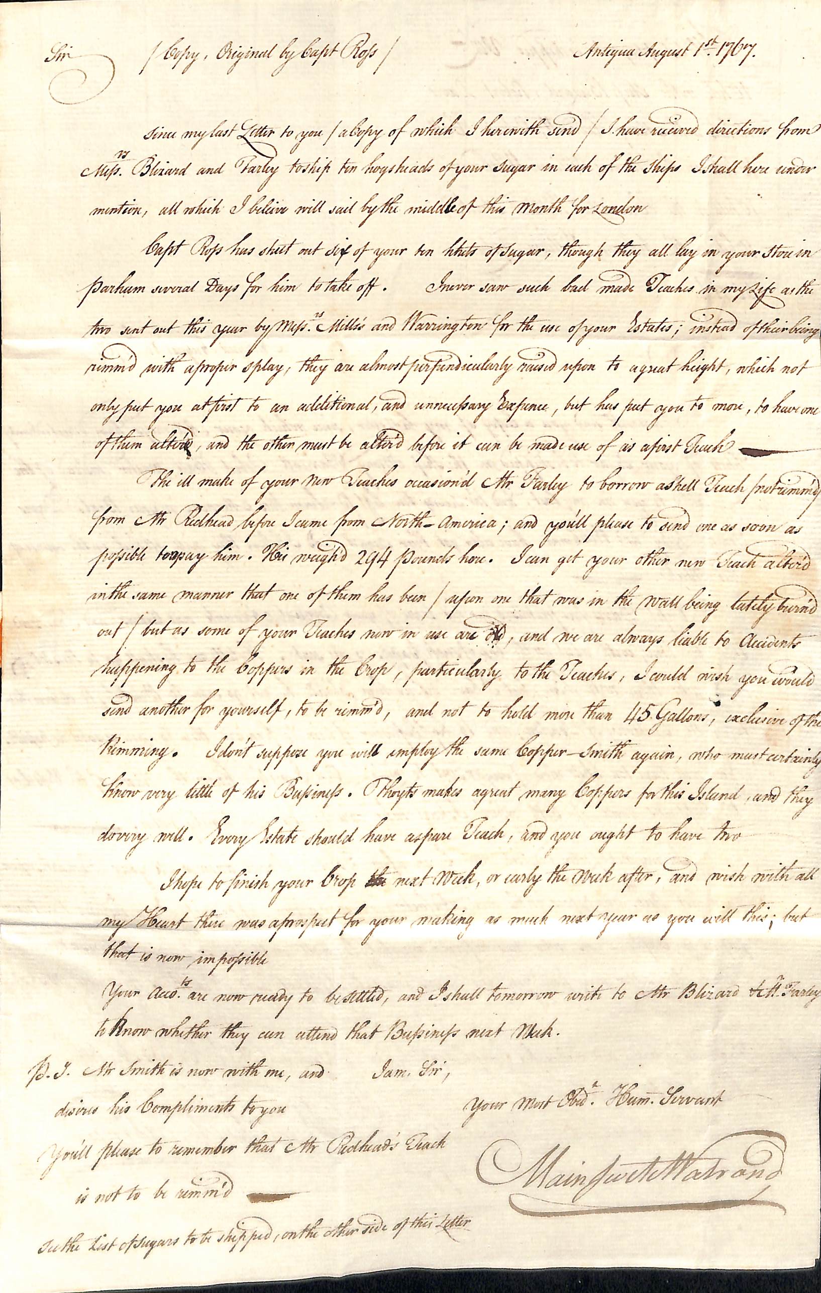 Deal. 1767 (Aug 18) and 1770 (Mar 27) Entire letters from Antigua to Charles Tudway at Wells, care - Image 2 of 6