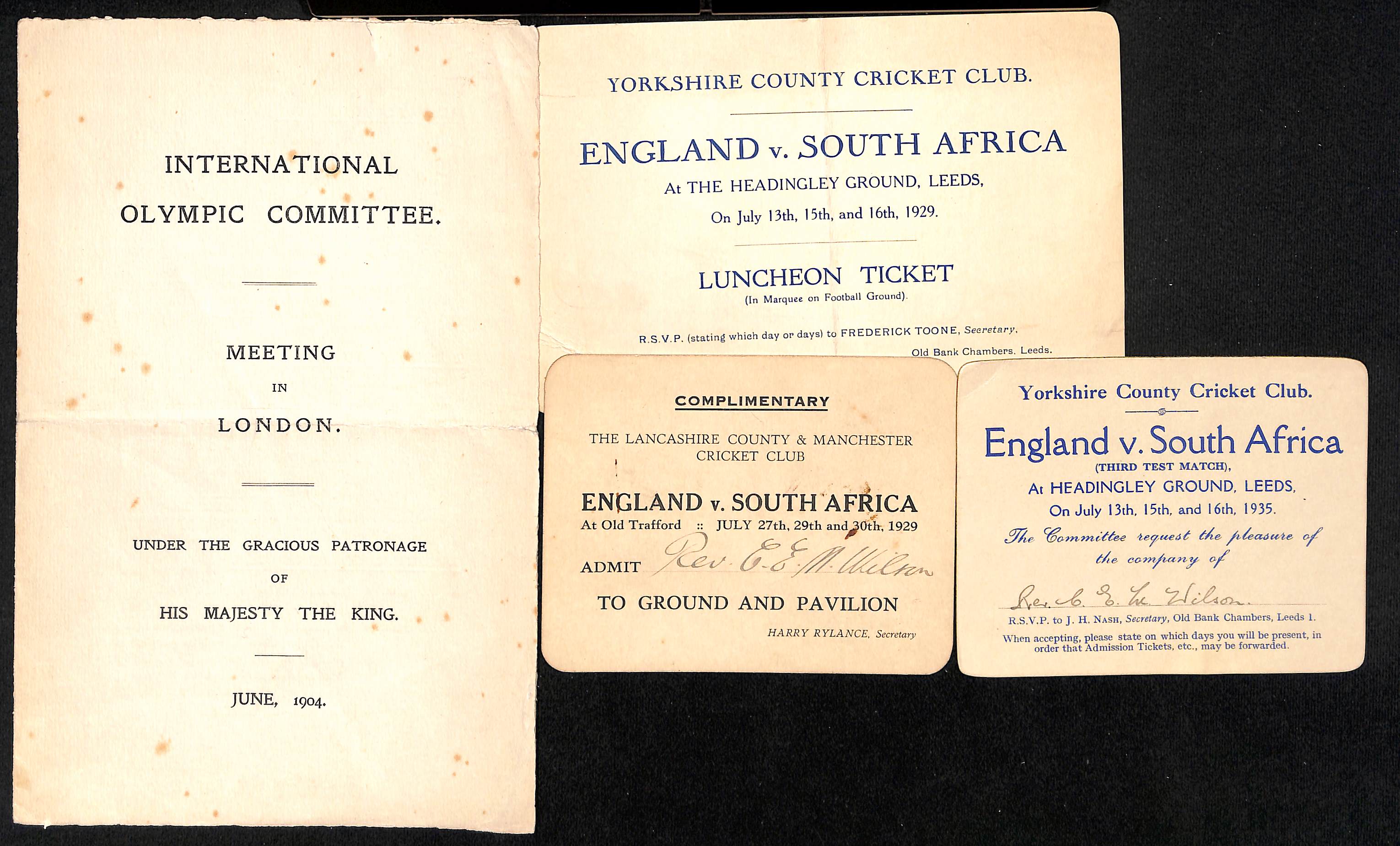 South Africa - Tours to England. 1904-2003 Ephemera including scarce 1904 programme of the
