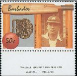 Barbados. 1988 West Indian Cricket 50c with Lawson Bartlett portrait shown in error, lower margin