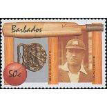 Barbados. 1988 West Indian Cricket 50c Herman Griffith stamp with portrait of Lawson Bartlett