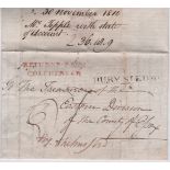 1810 Entire letter with a Bury mileage mark, addressed "To the Treasurer of the Eastern Division